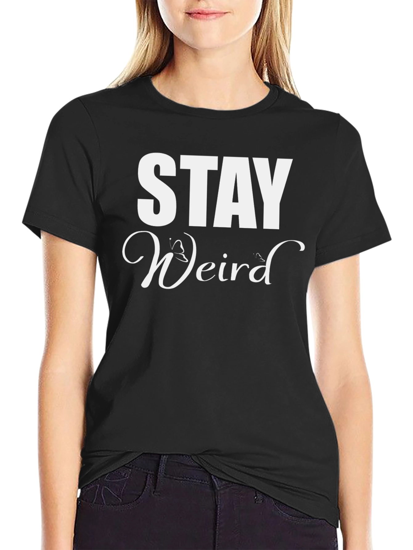 Black Stay Weird Graphic T-Shirt - Black Cotton Tee view 2