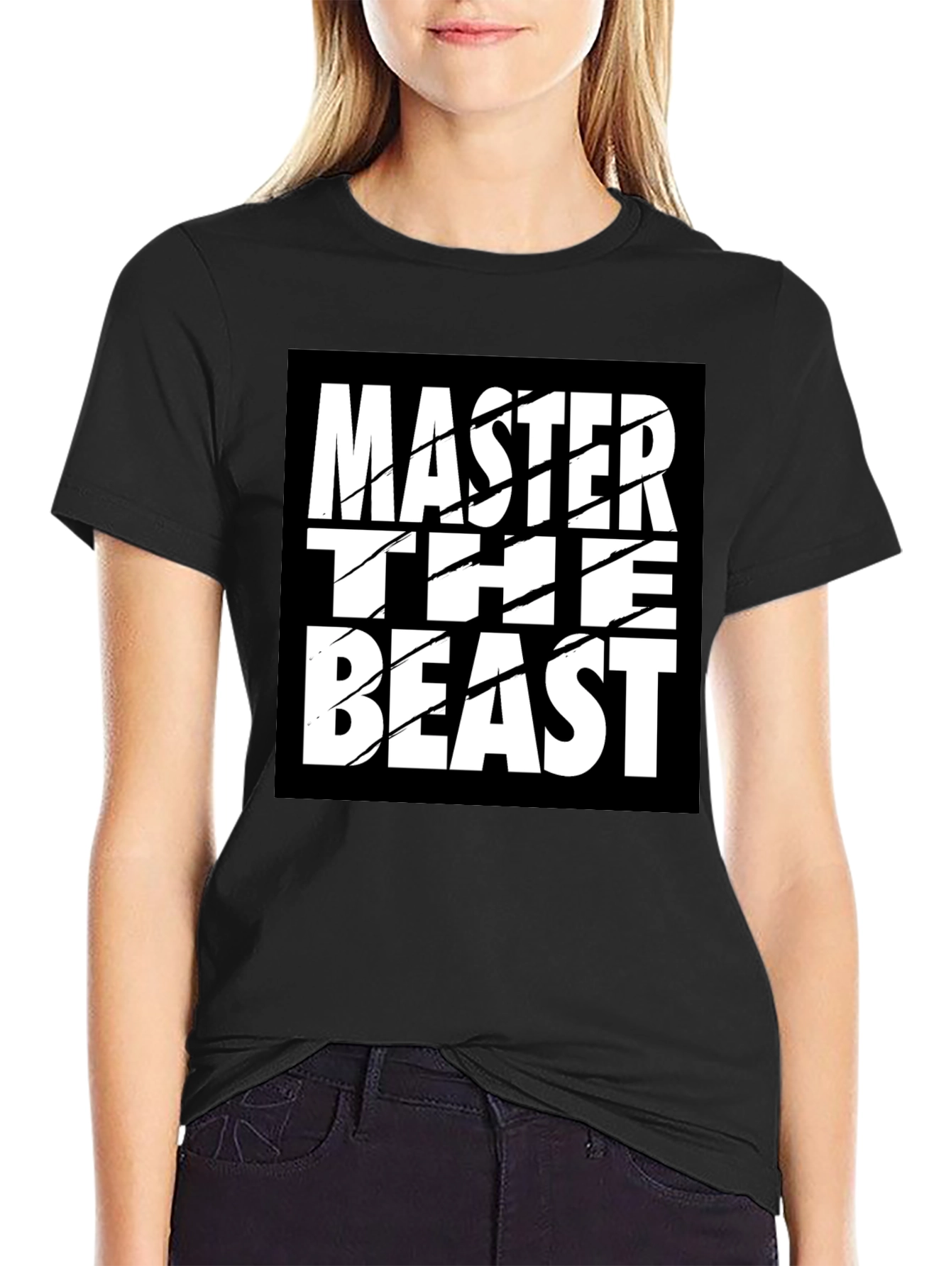 Black Master the Beast Black Graphic Tee Shirt view 2