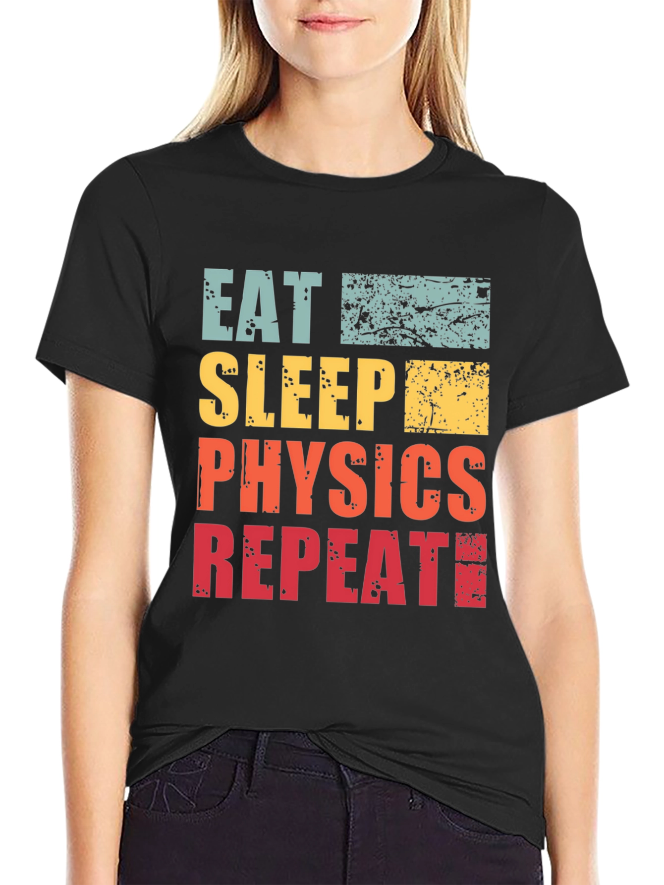 Black Eat Sleep Physics Repeat T-Shirt - Black Cotton Tee view 2
