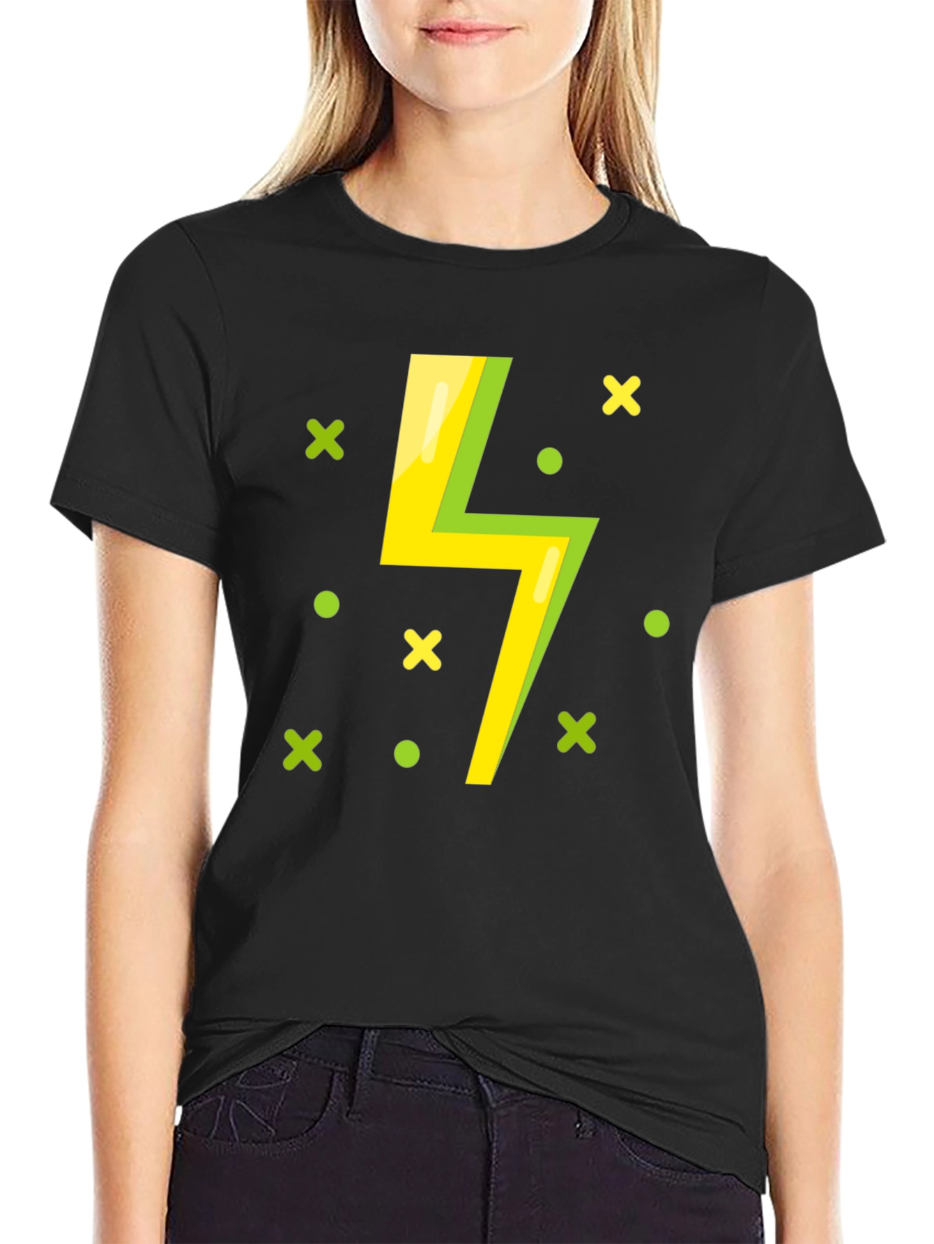 Black Lightning Bolt Graphic T-Shirt - Black Cotton Tee view 2