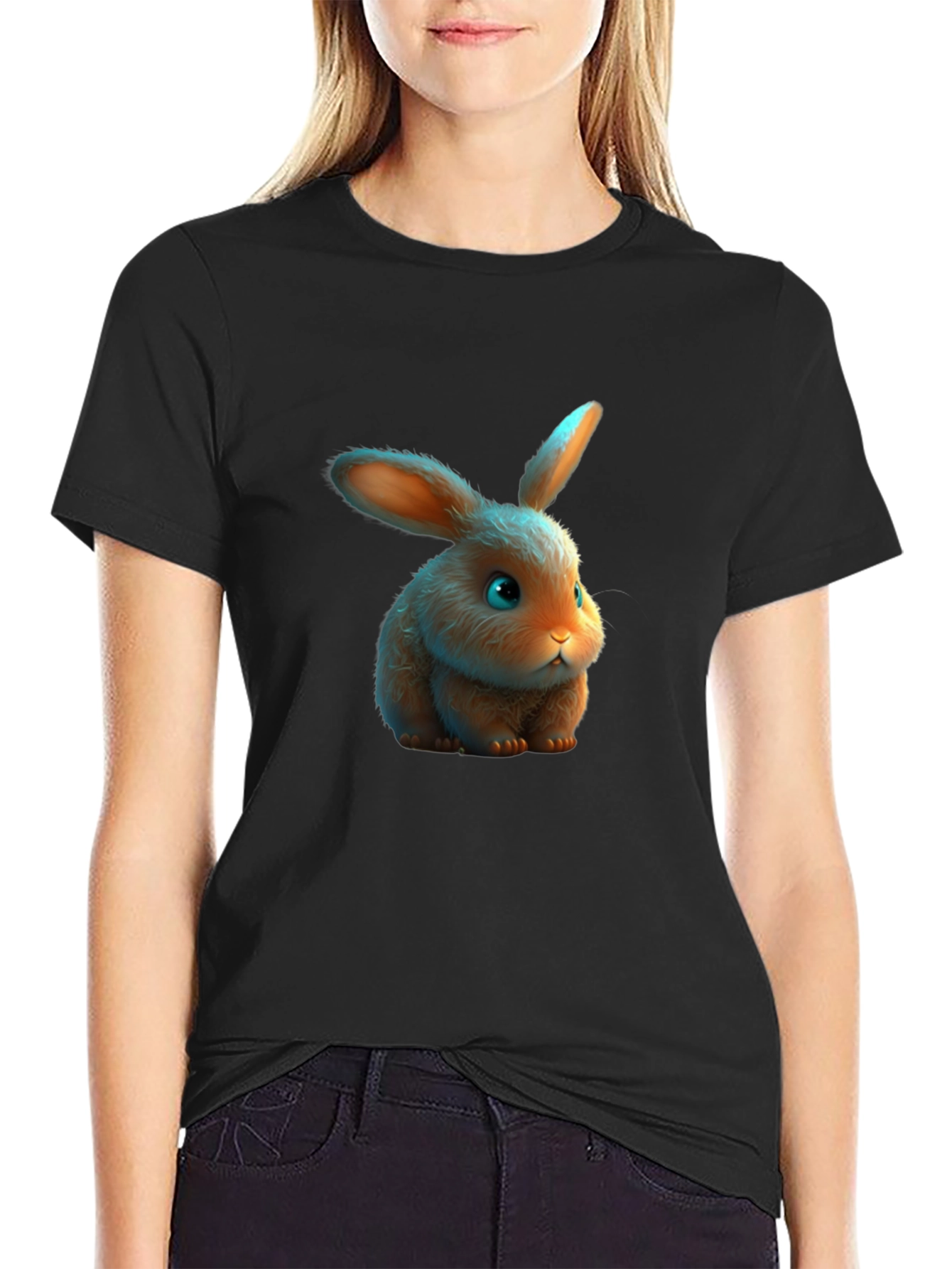 Black Cute Bunny Graphic T-Shirt view 2