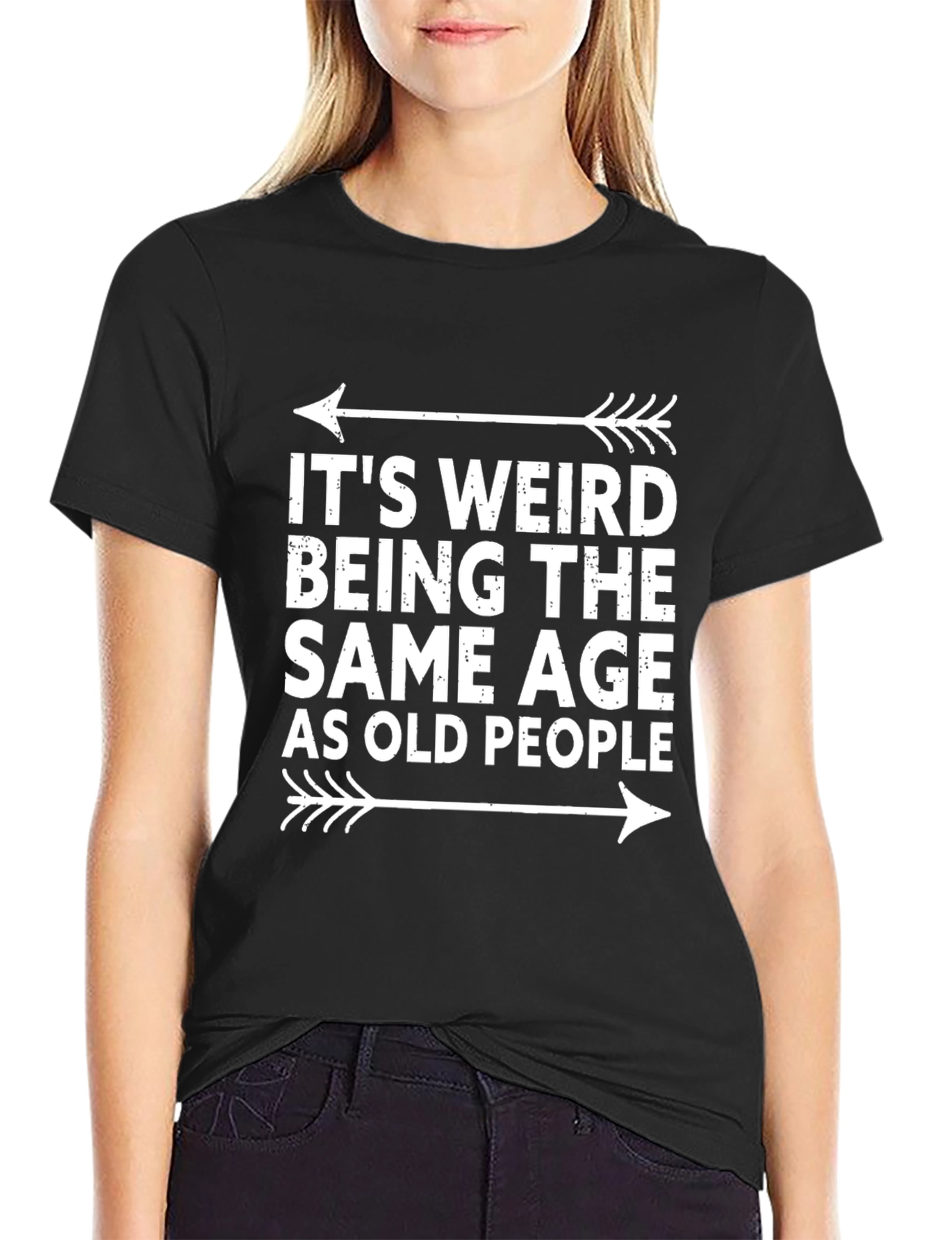 Black Funny "Old People" Graphic Tee - Black Cotton T-Shirt view 2