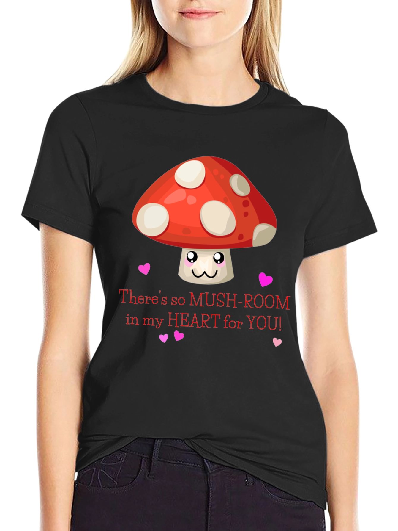 Black Mushroom Heart Valentine T-Shirt, Cute Love Tee view 2