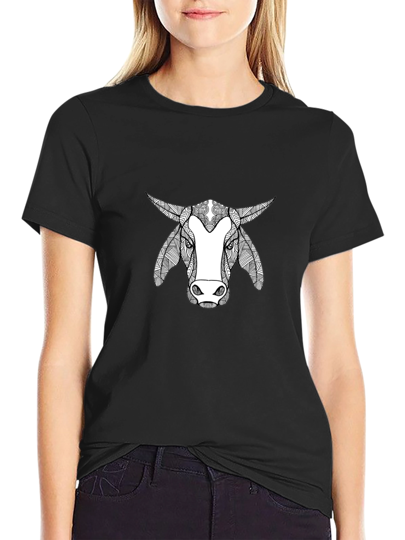 Black Bull Graphic Print Crew Neck T-Shirt view 2