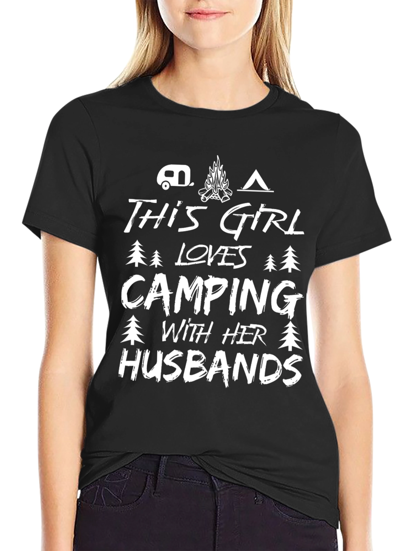 Black Camping Girl T-Shirt - Love My Husbands! view 2