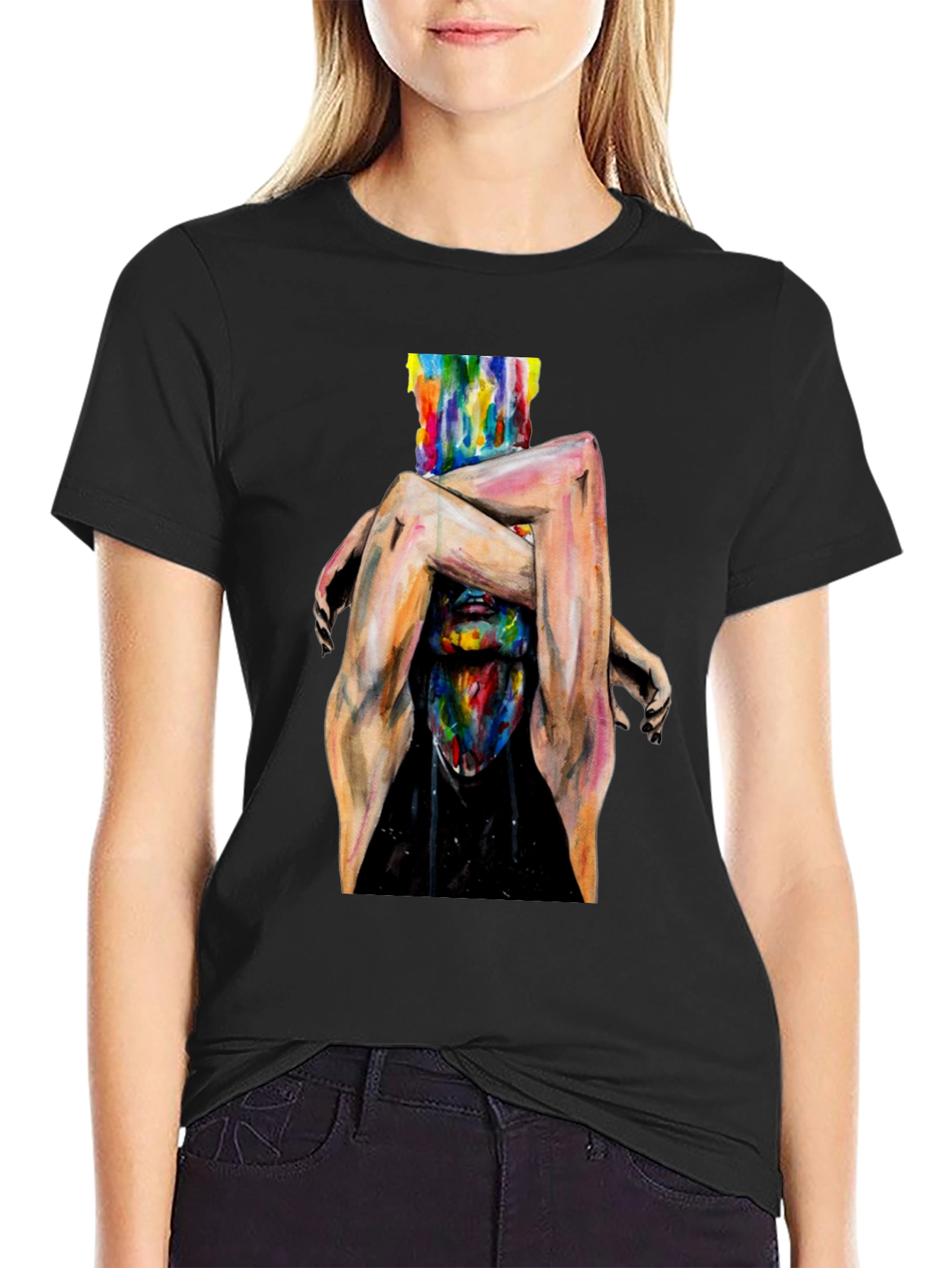 Black Abstract Art Graphic Print Black T-Shirt view 2