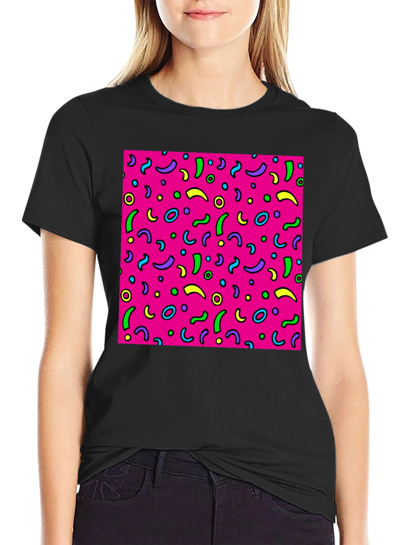 Black Retro 90s Pattern T-Shirt view 2