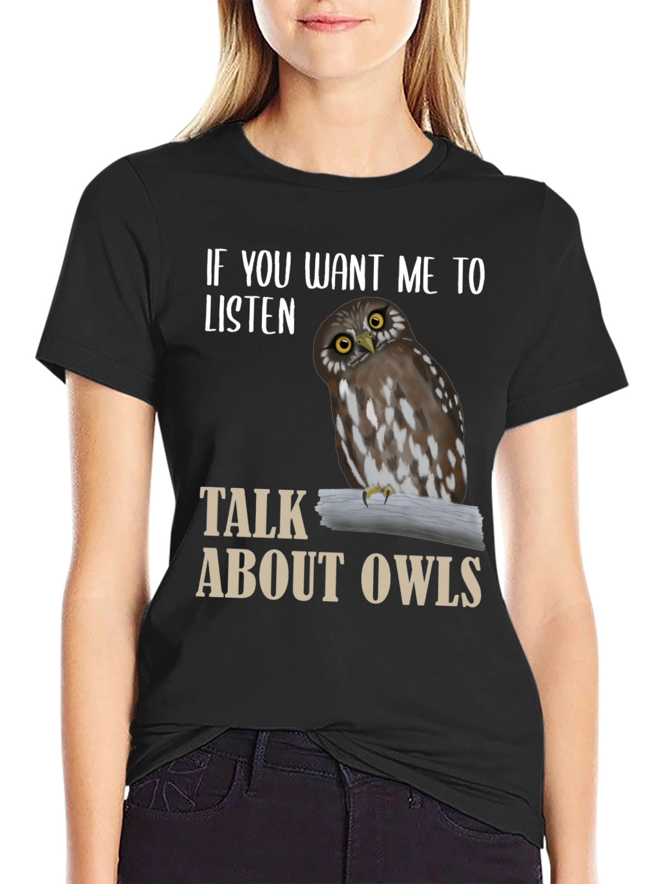 Black Owl Lover T-Shirt - Listen to Owls view 2