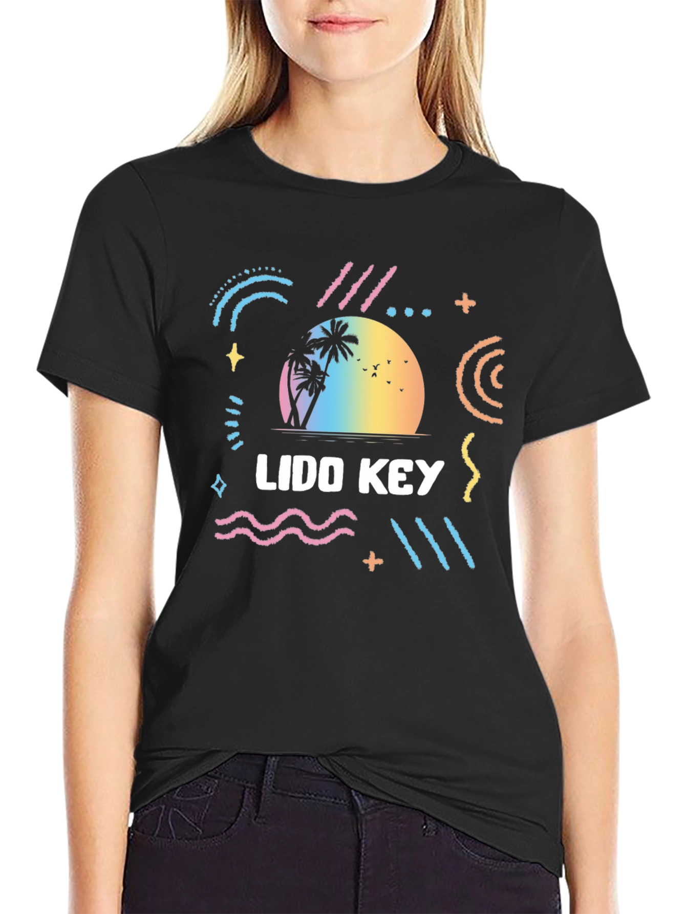 Black Lido Key Graphic Tee - Retro Beach Vibes view 2