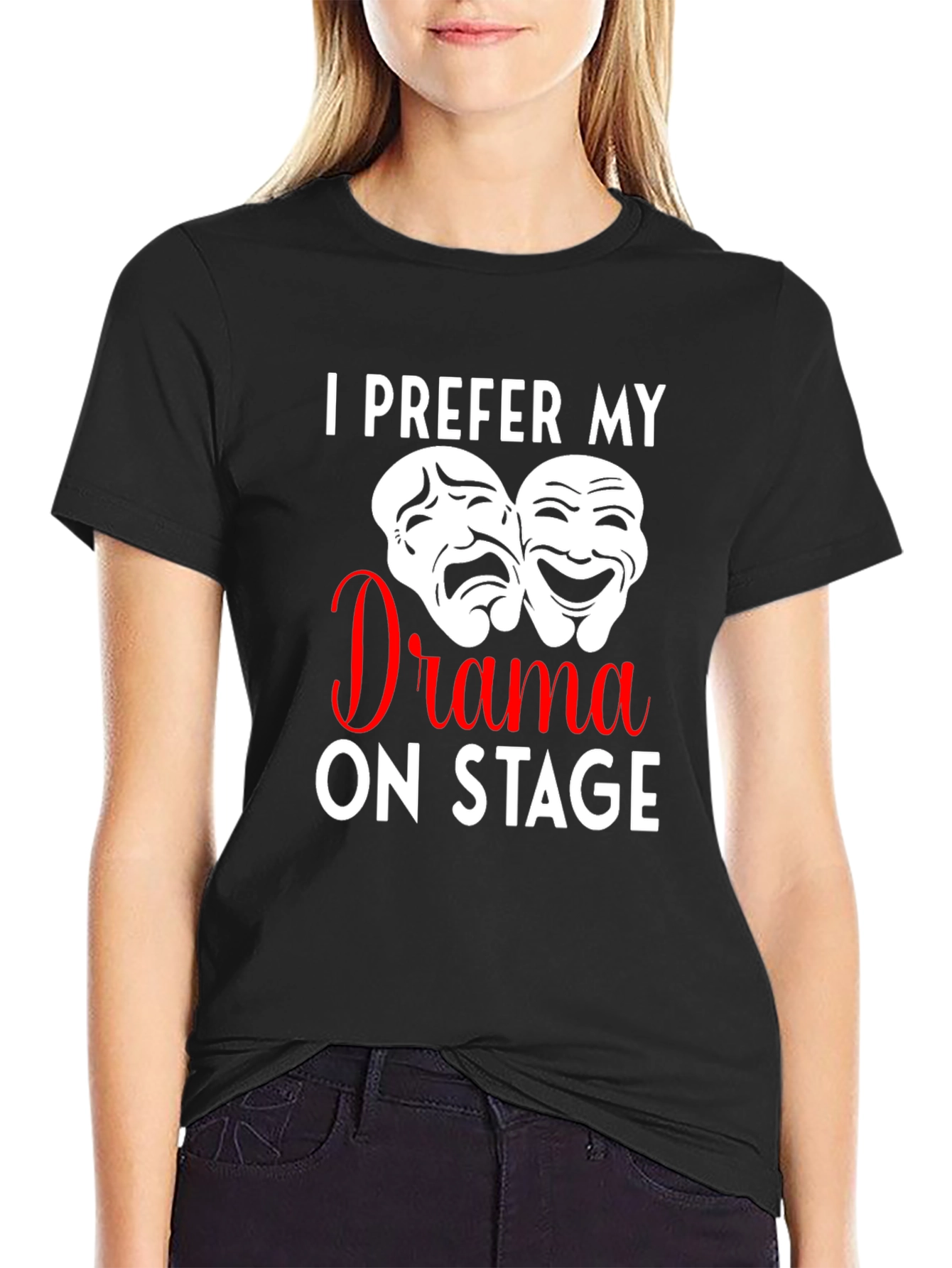 Black Drama On Stage T-Shirt, Theater Mask Design view 2