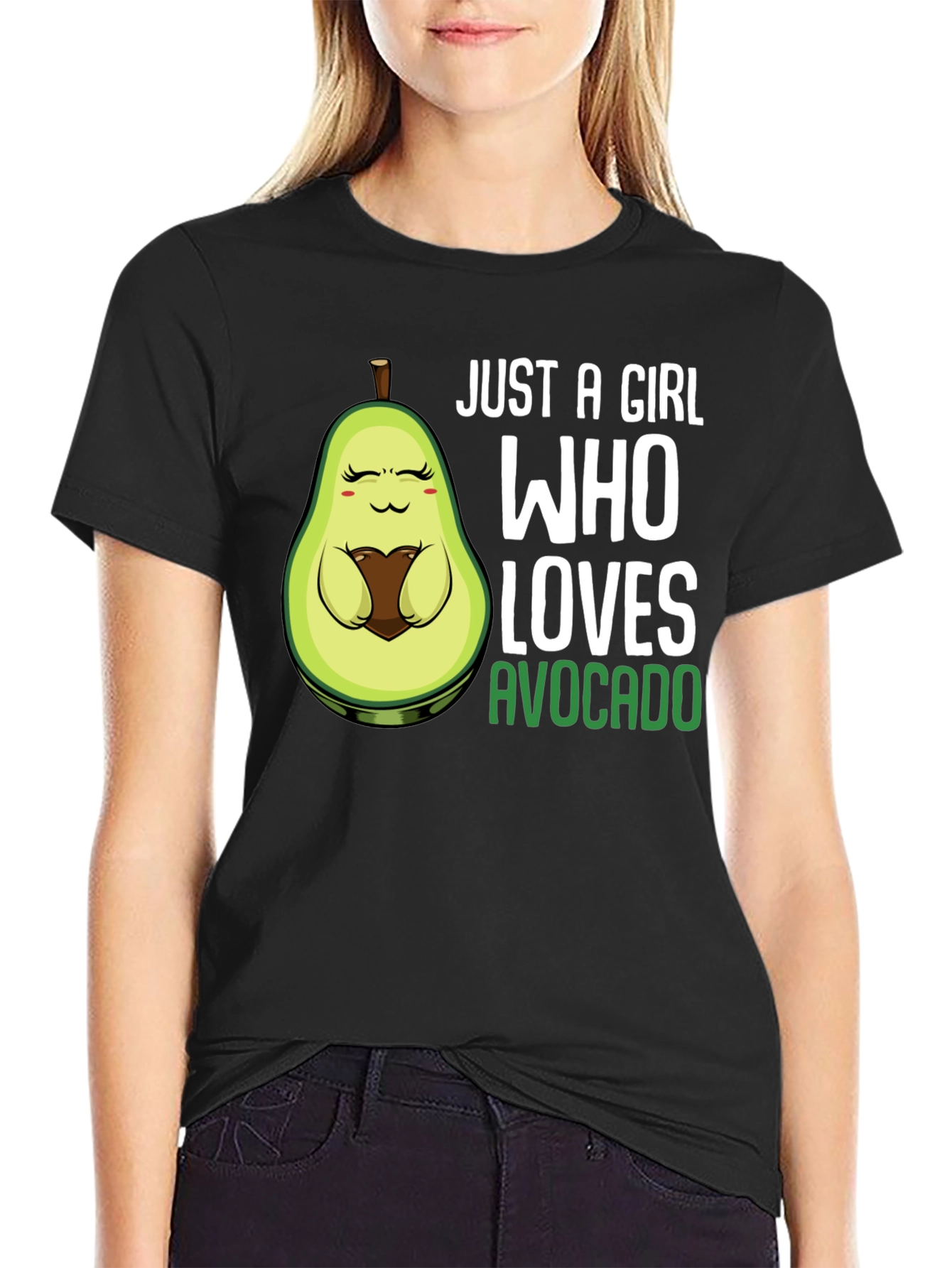 Black Just a Girl Who Loves Avocado Black T-Shirt view 2