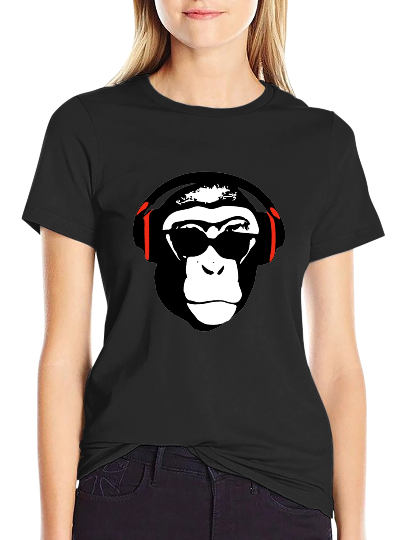 Black Cool Monkey Graphic Tee - Black Short Sleeve T-Shirt view 2