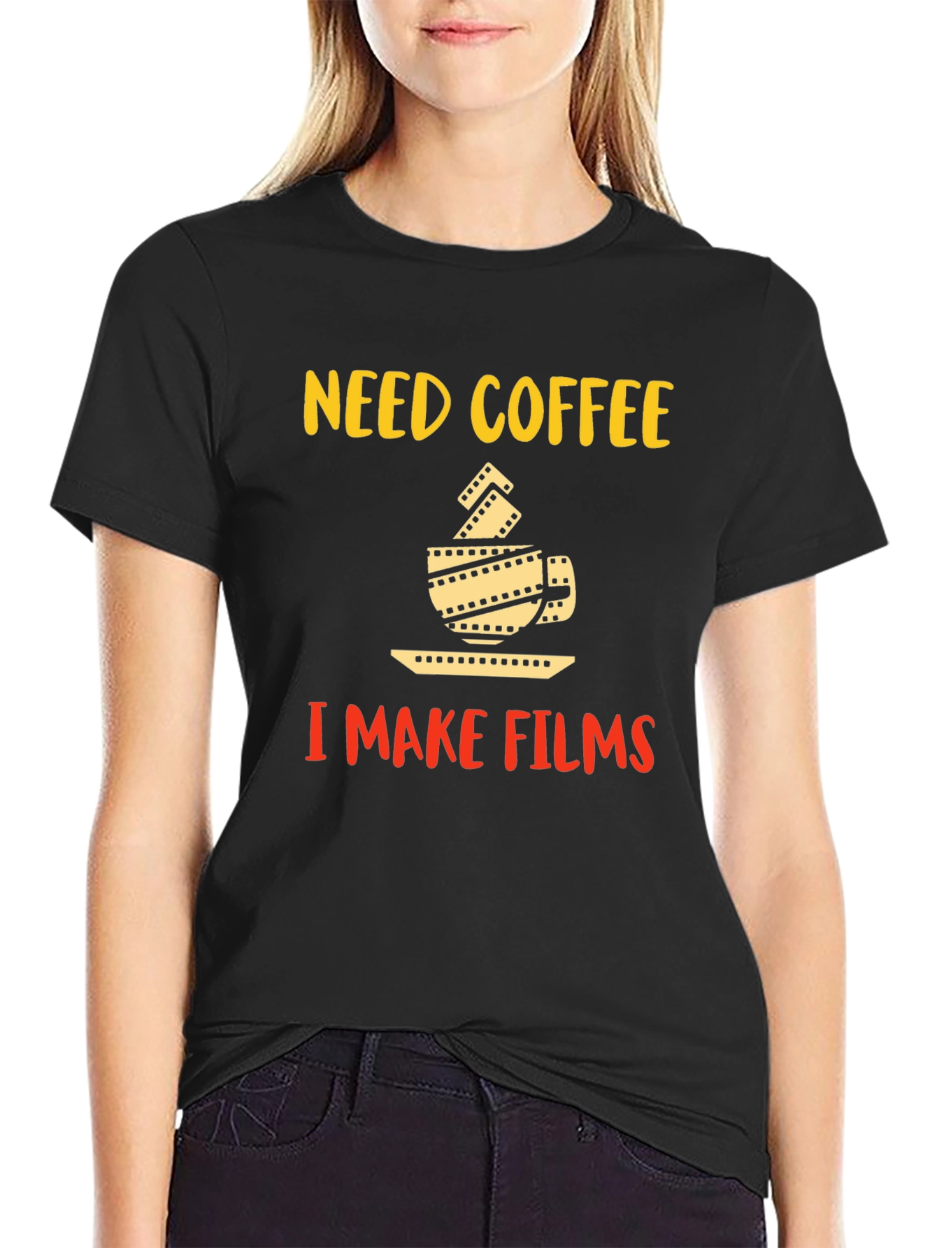 Black Need Coffee I Make Films Graphic T-Shirt view 2