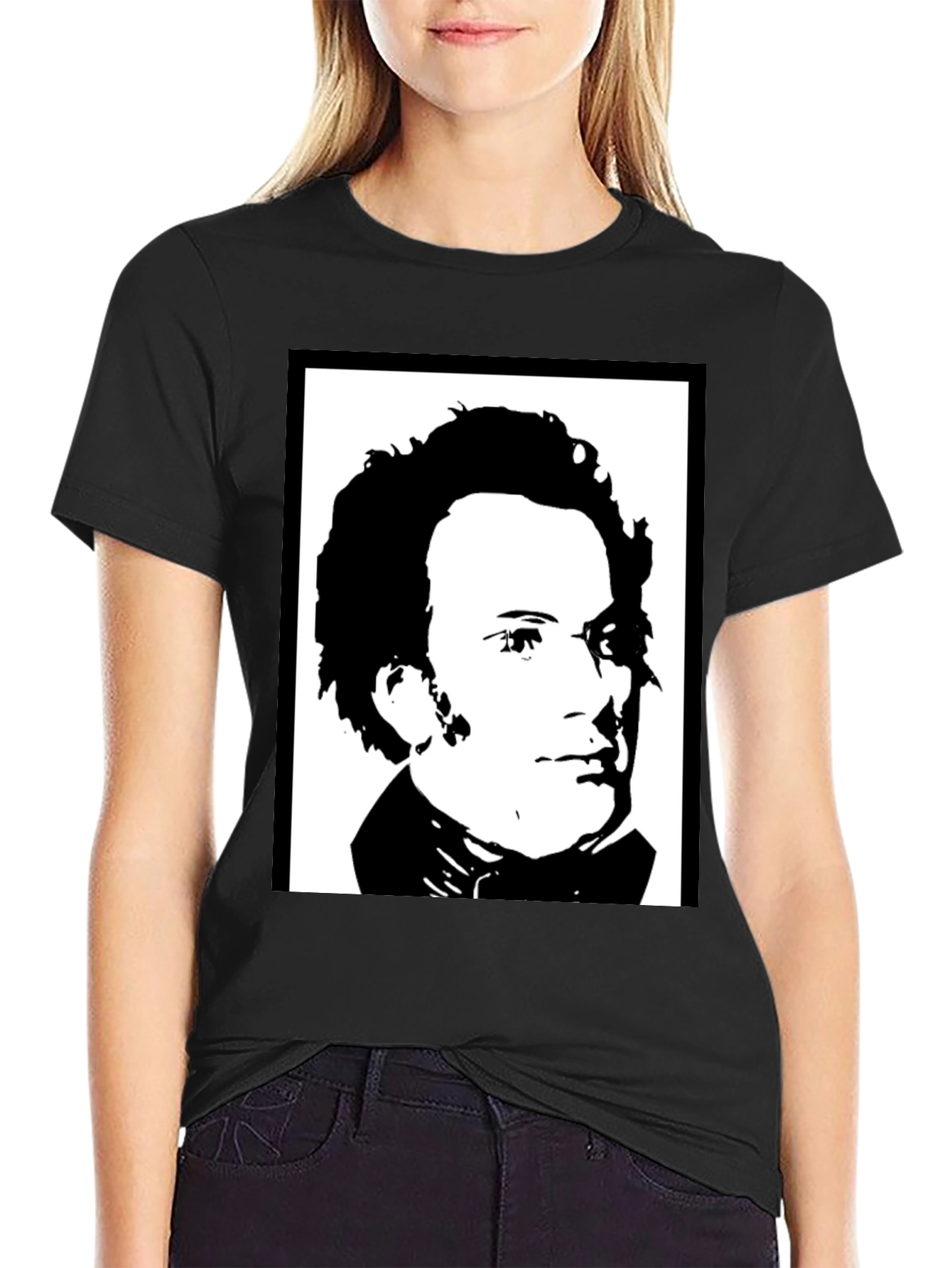 Black Black T-Shirt with Portrait Print view 2