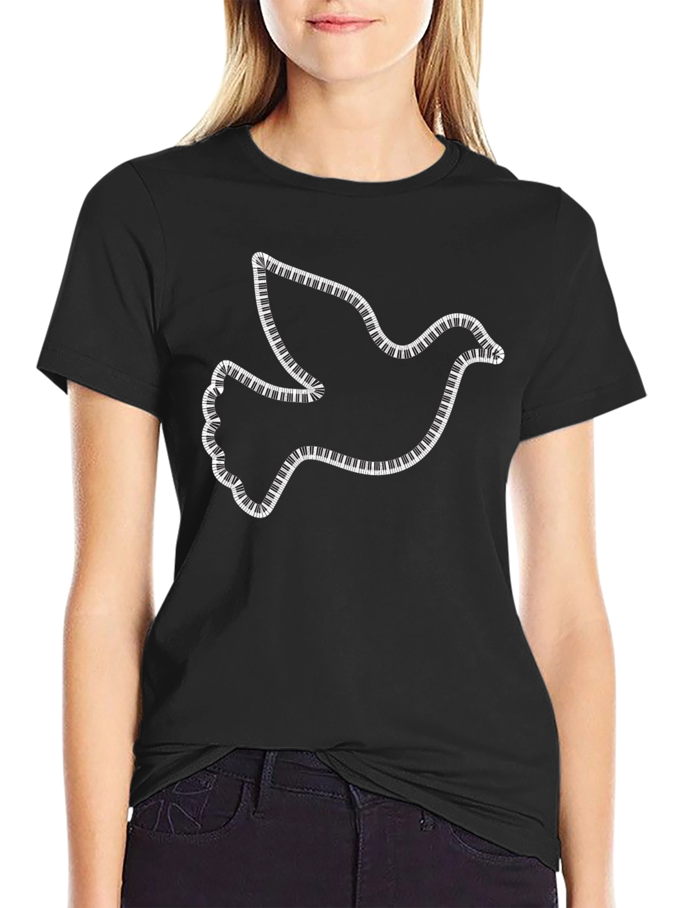 Black Dove Piano Keys Black T-Shirt view 2