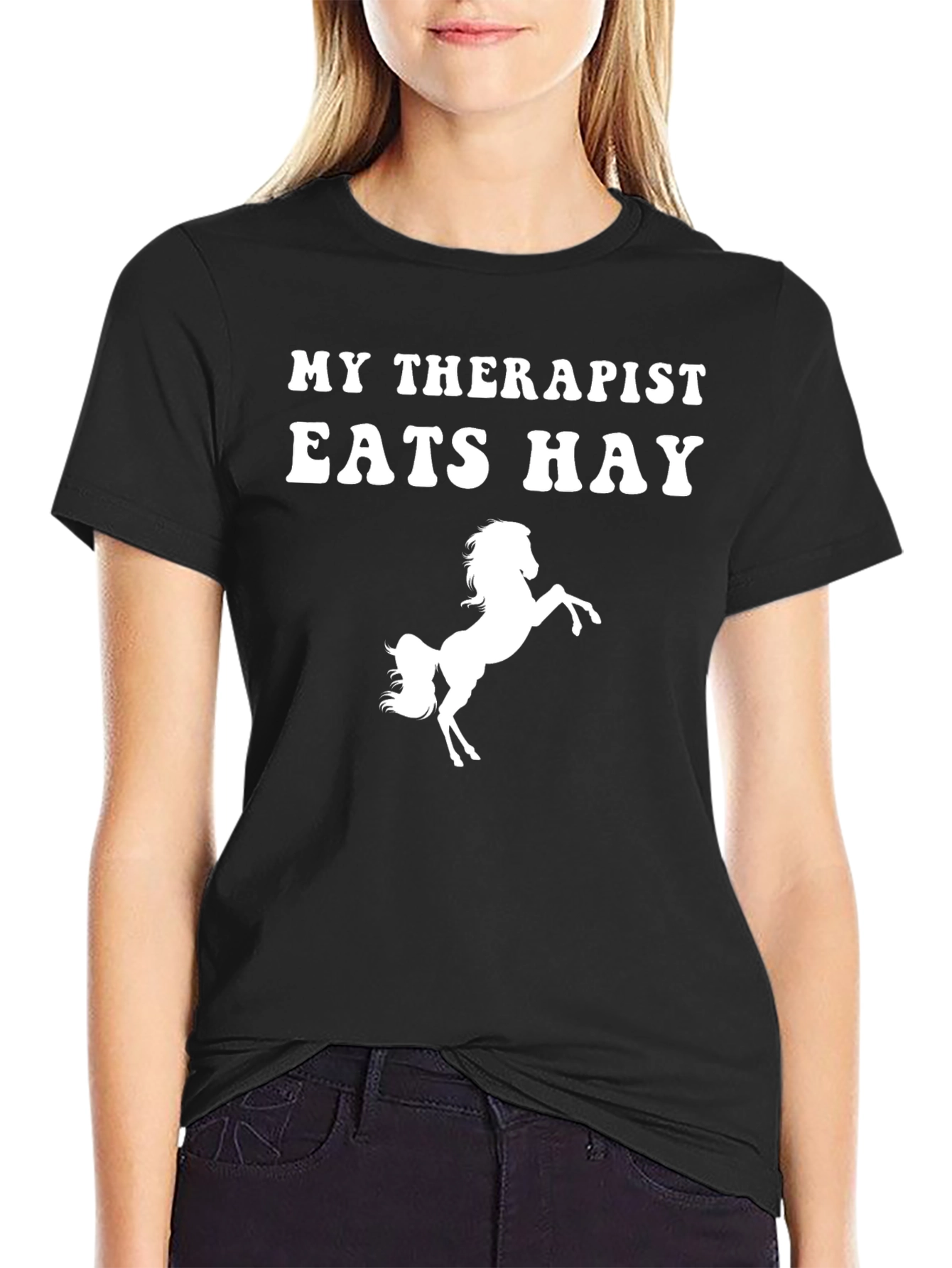 Black Funny Horse Therapist T-Shirt view 2