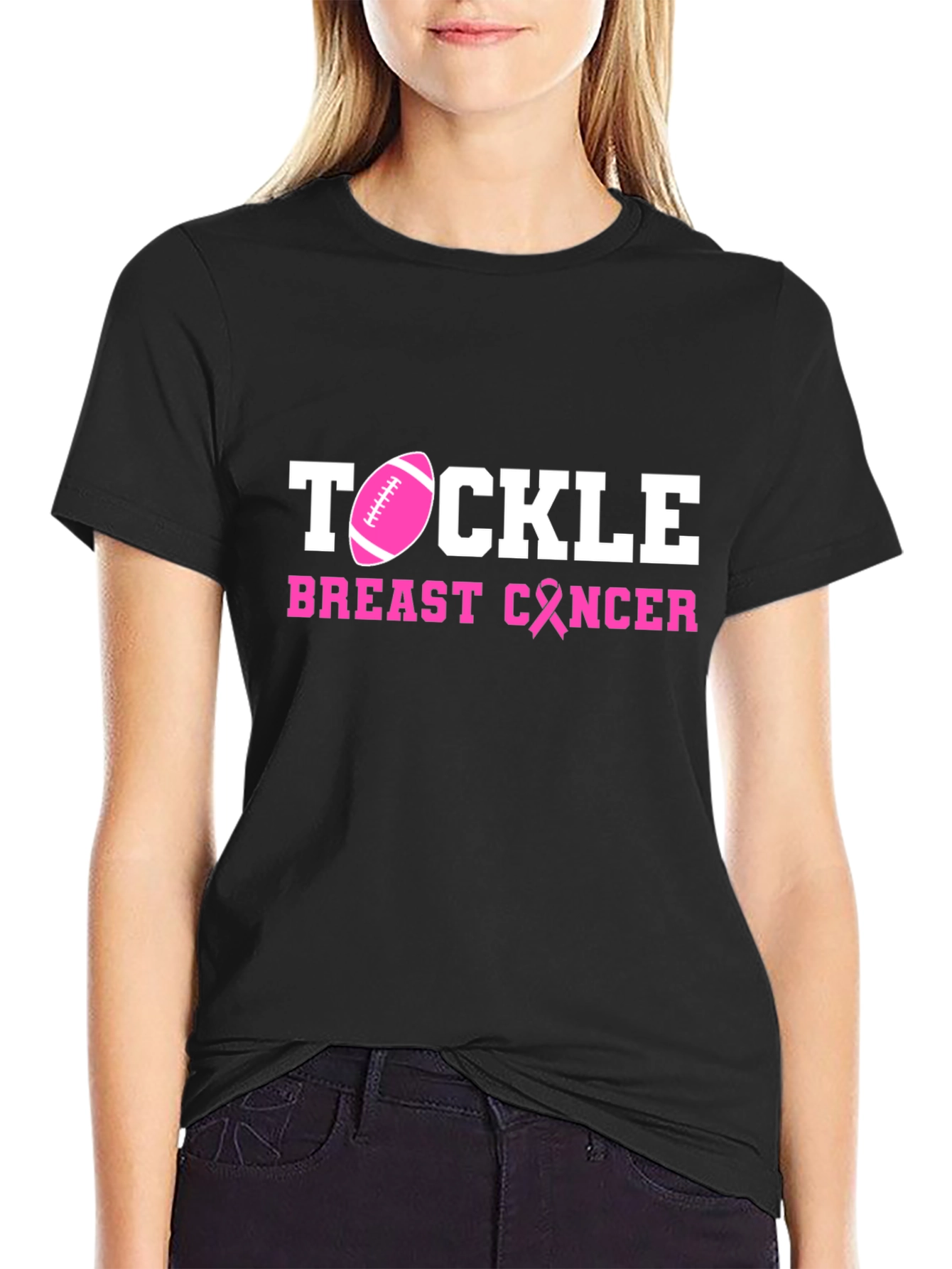 Black Tackle Breast Cancer Awareness T-Shirt view 2