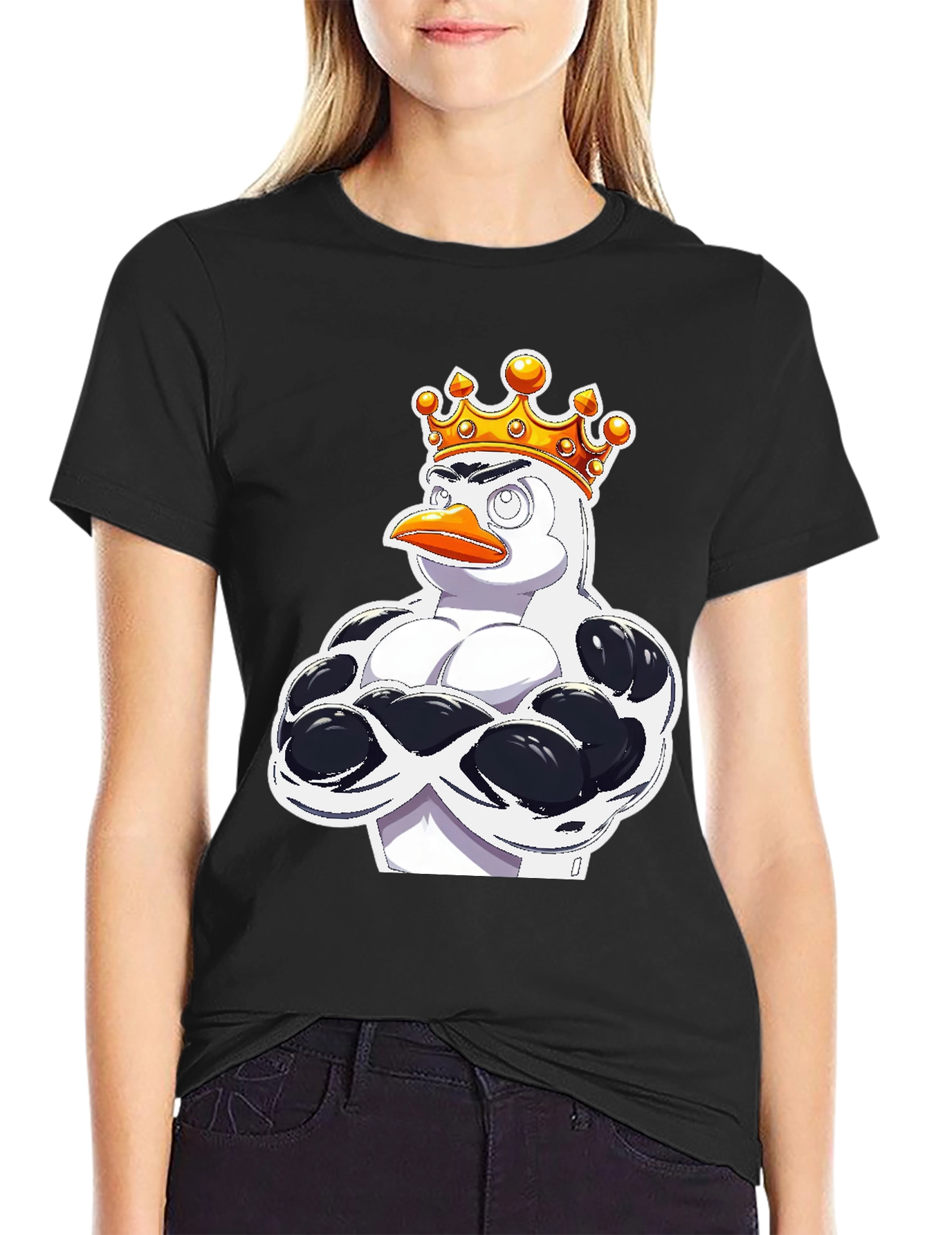 Black Penguin King Graphic T-Shirt - Black Cotton Tee view 2