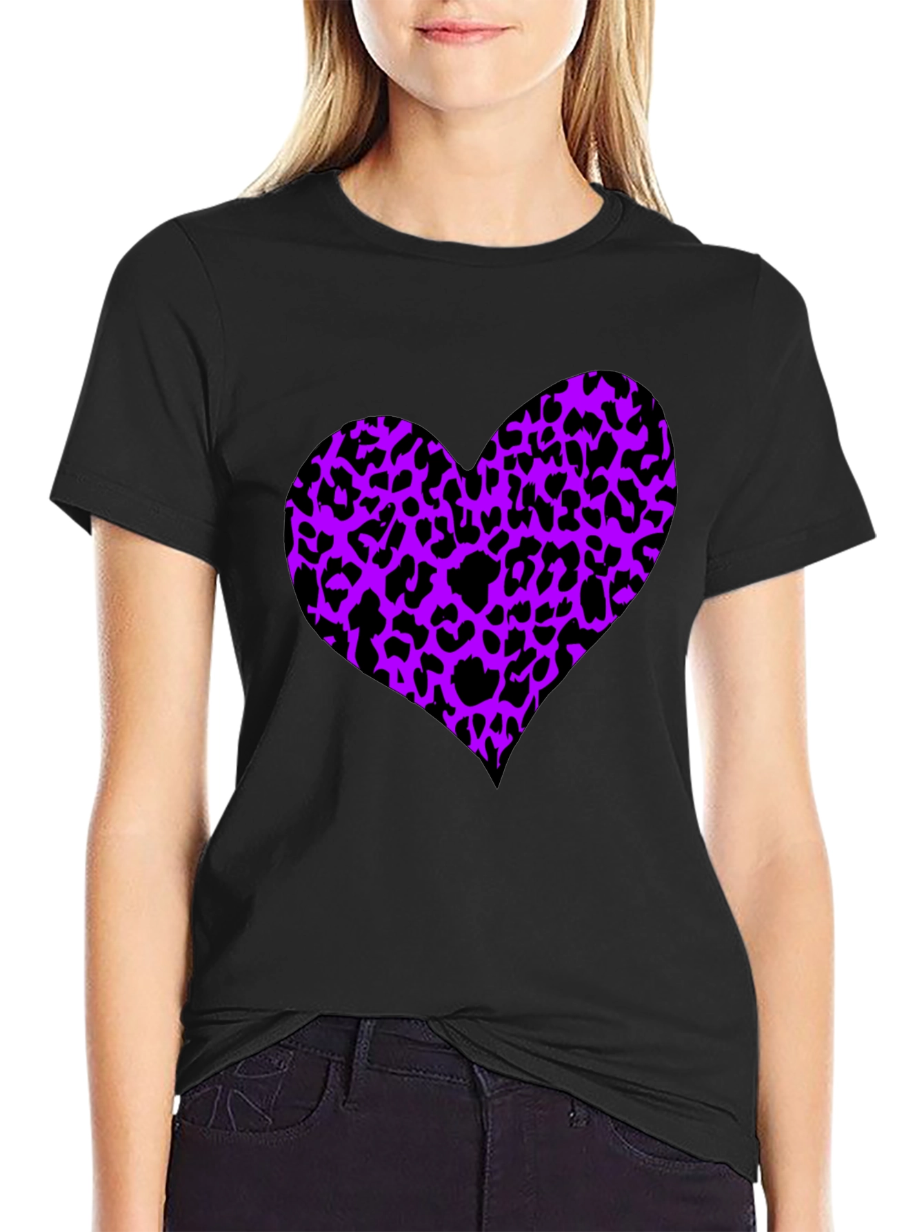 Black Leopard Print Heart Tee - Trendy Graphic T-Shirt view 2