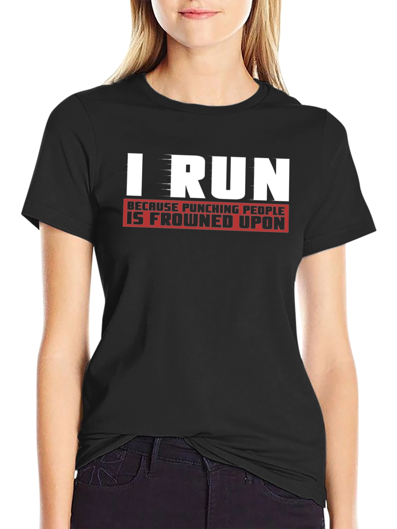 Black I Run Because Punching People Is Frowned Upon T-Shirt view 2