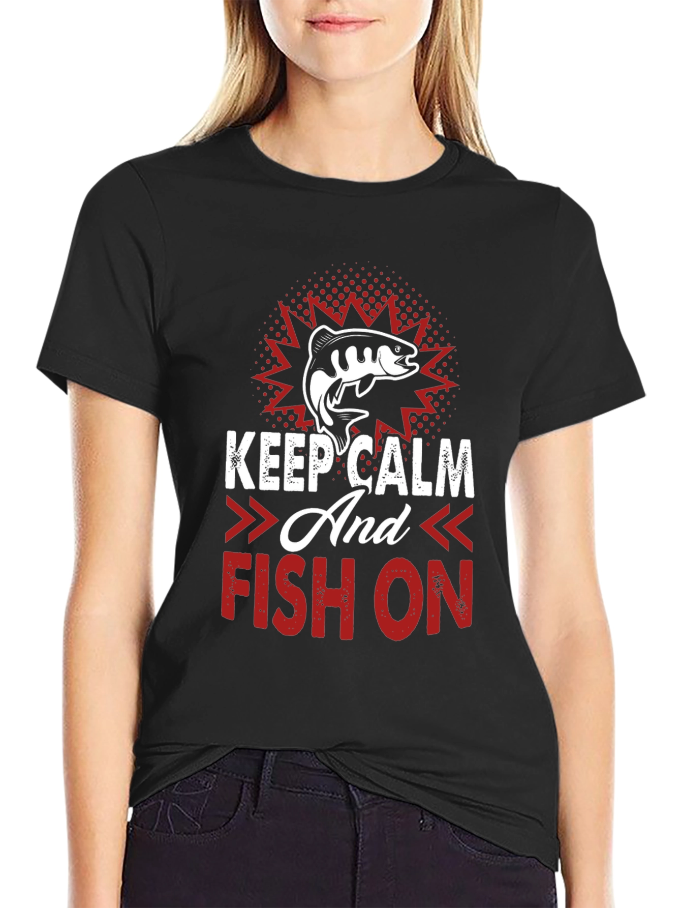 Black Keep Calm and Fish On T-Shirt view 2