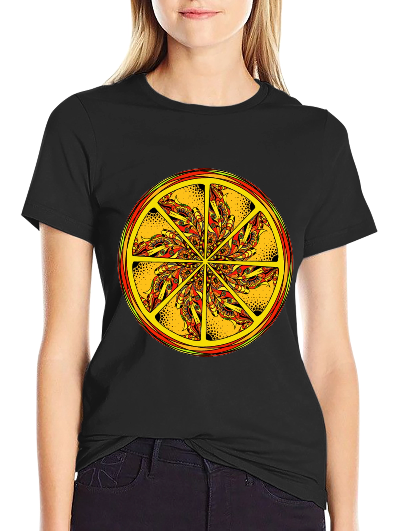 Black Vibrant Mandala Graphic Tee - Black Cotton Blend view 2