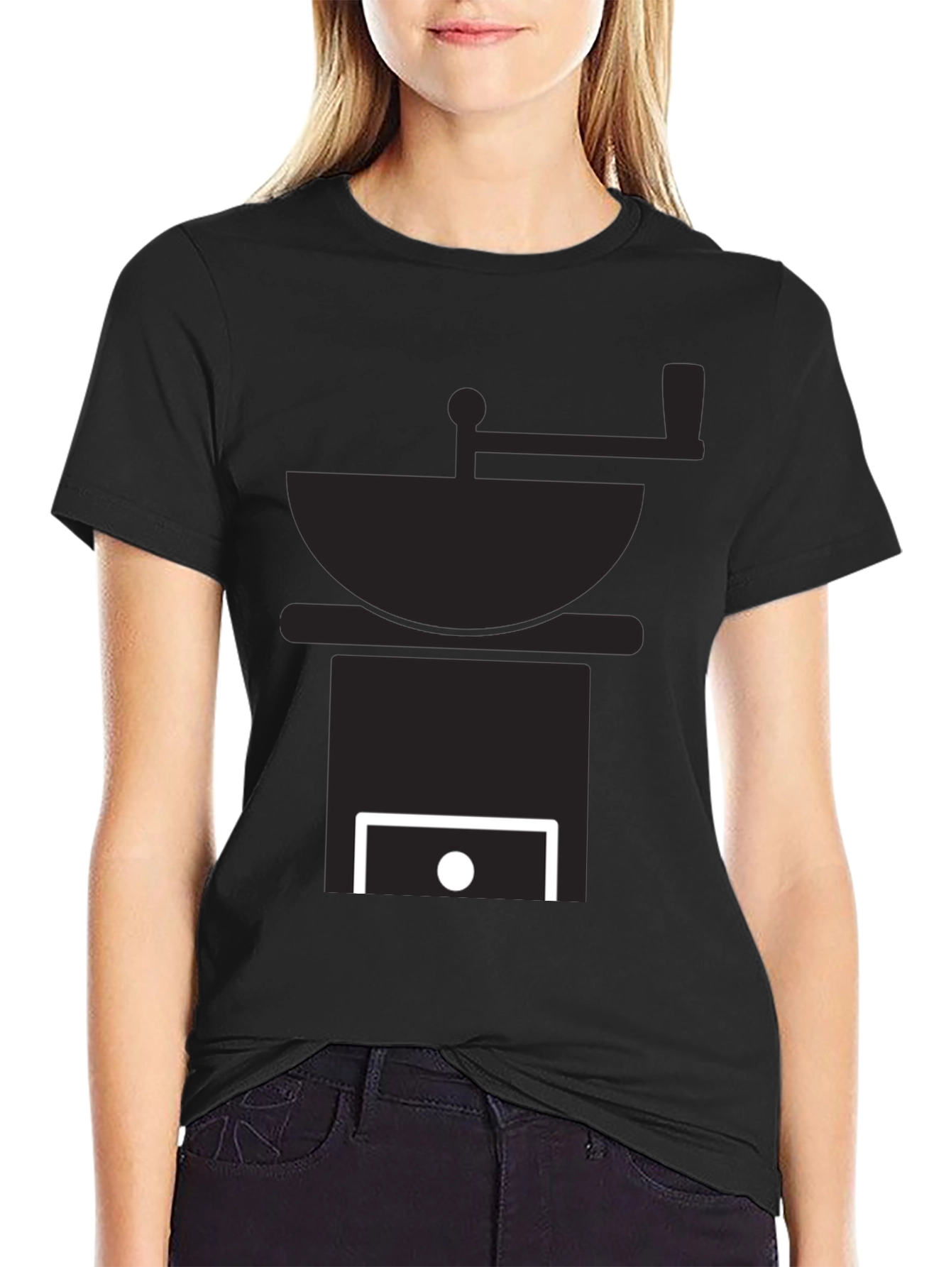 Black Coffee Grinder Graphic Tee - Black Cotton T-Shirt view 2