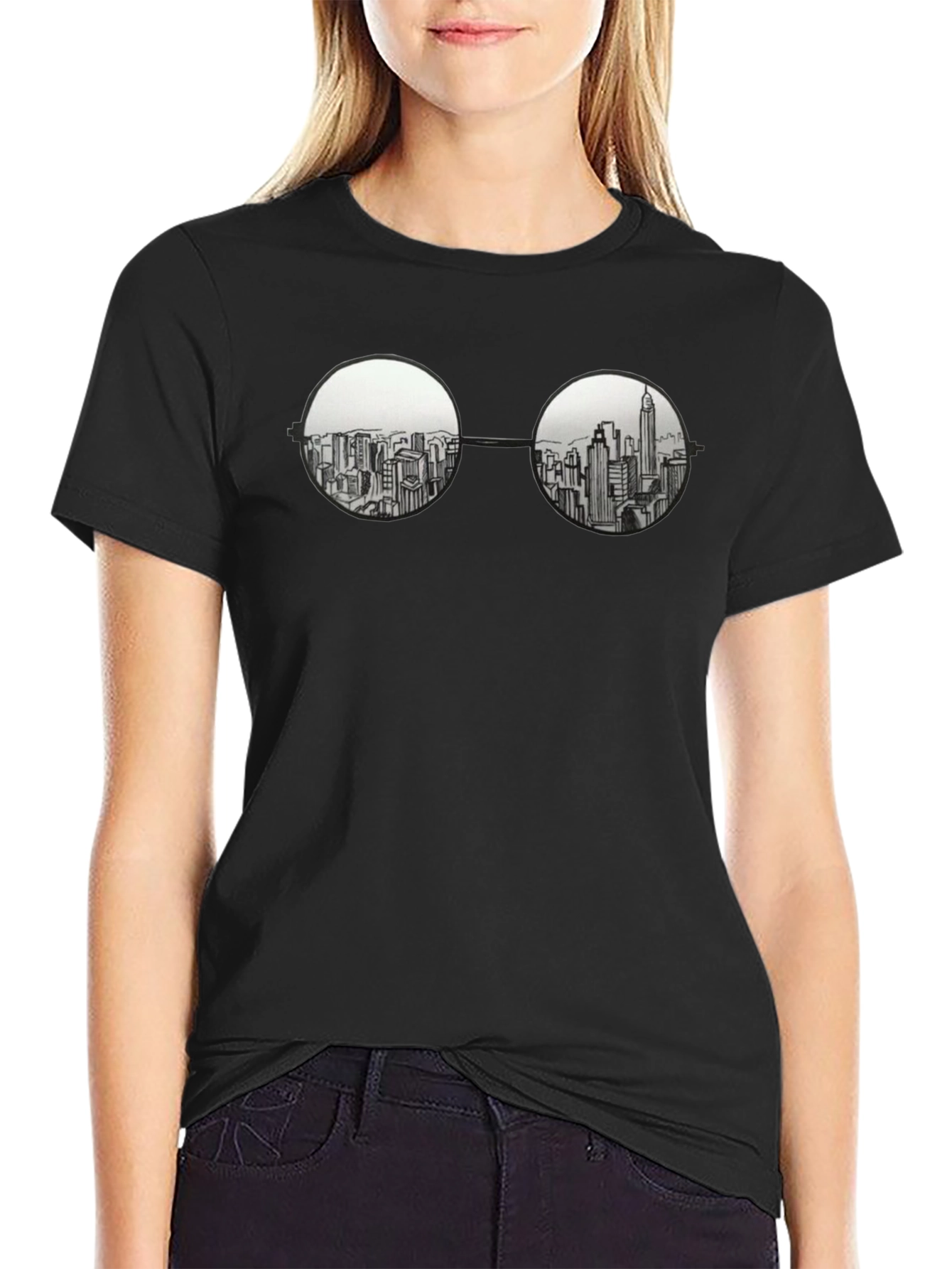 Black Cityscape in Specs Graphic Tee - Black Cotton view 2