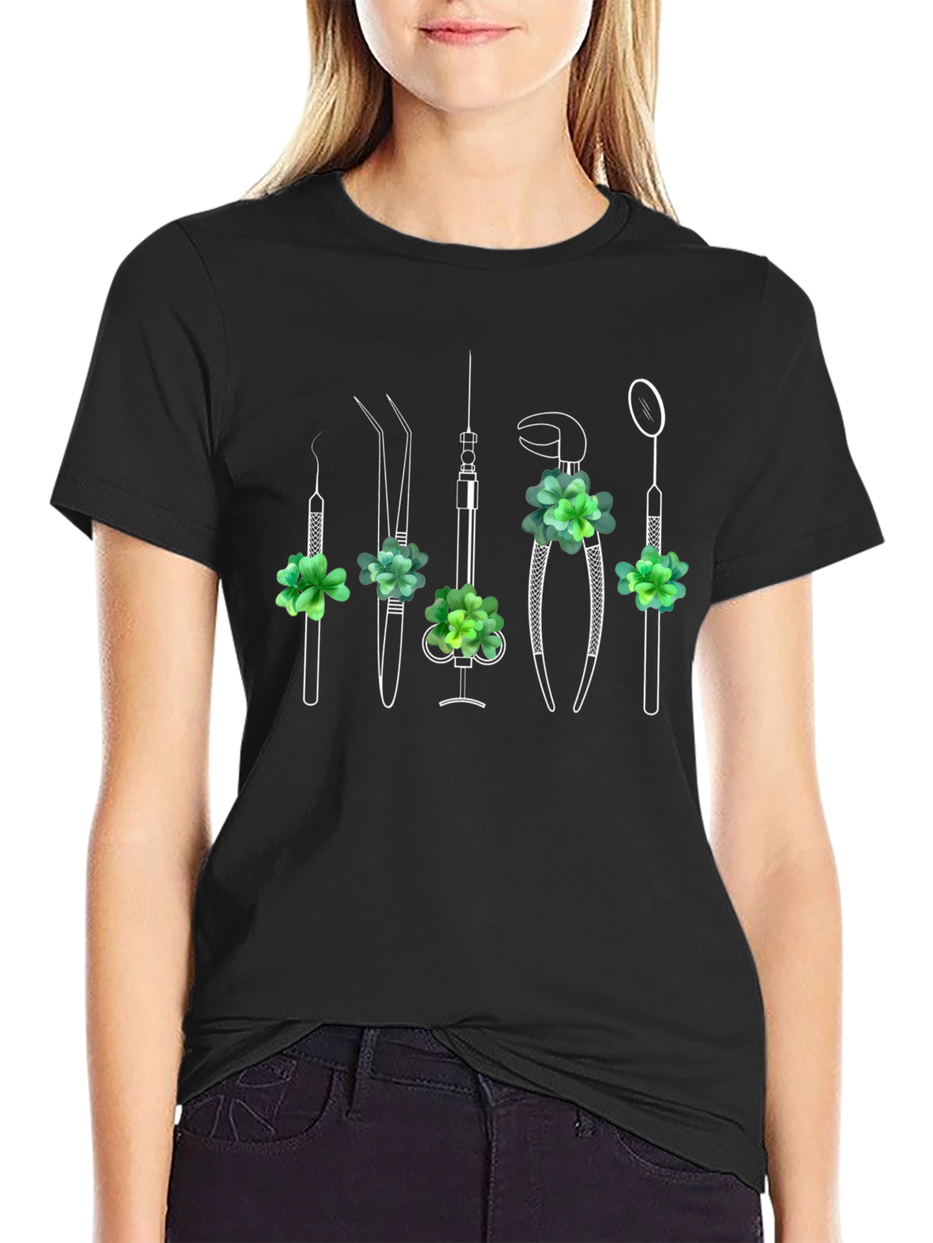 Black Dentist Tool Shamrock T-Shirt view 2