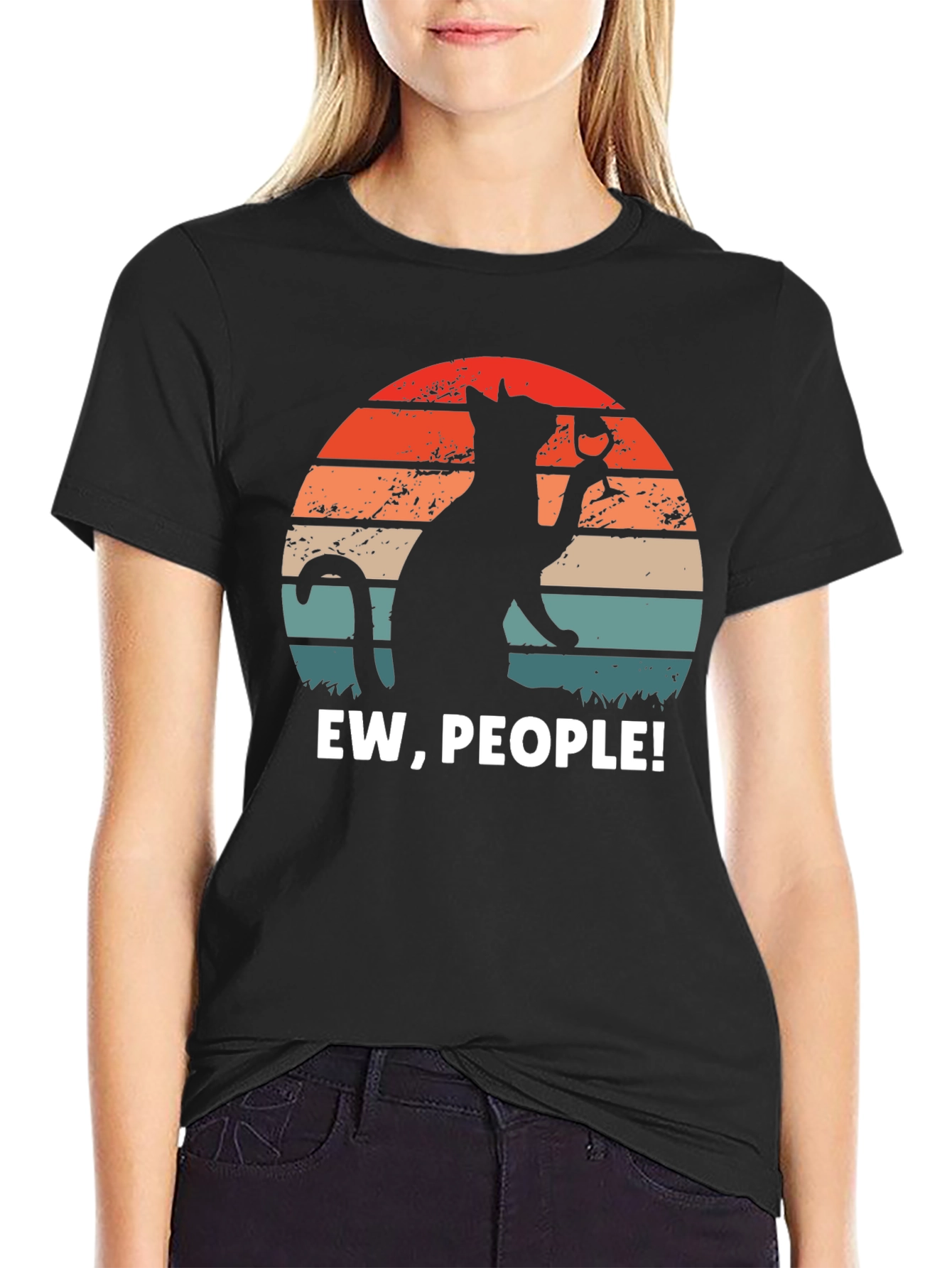 Black Ew People Cat Wine Graphic Tee view 2