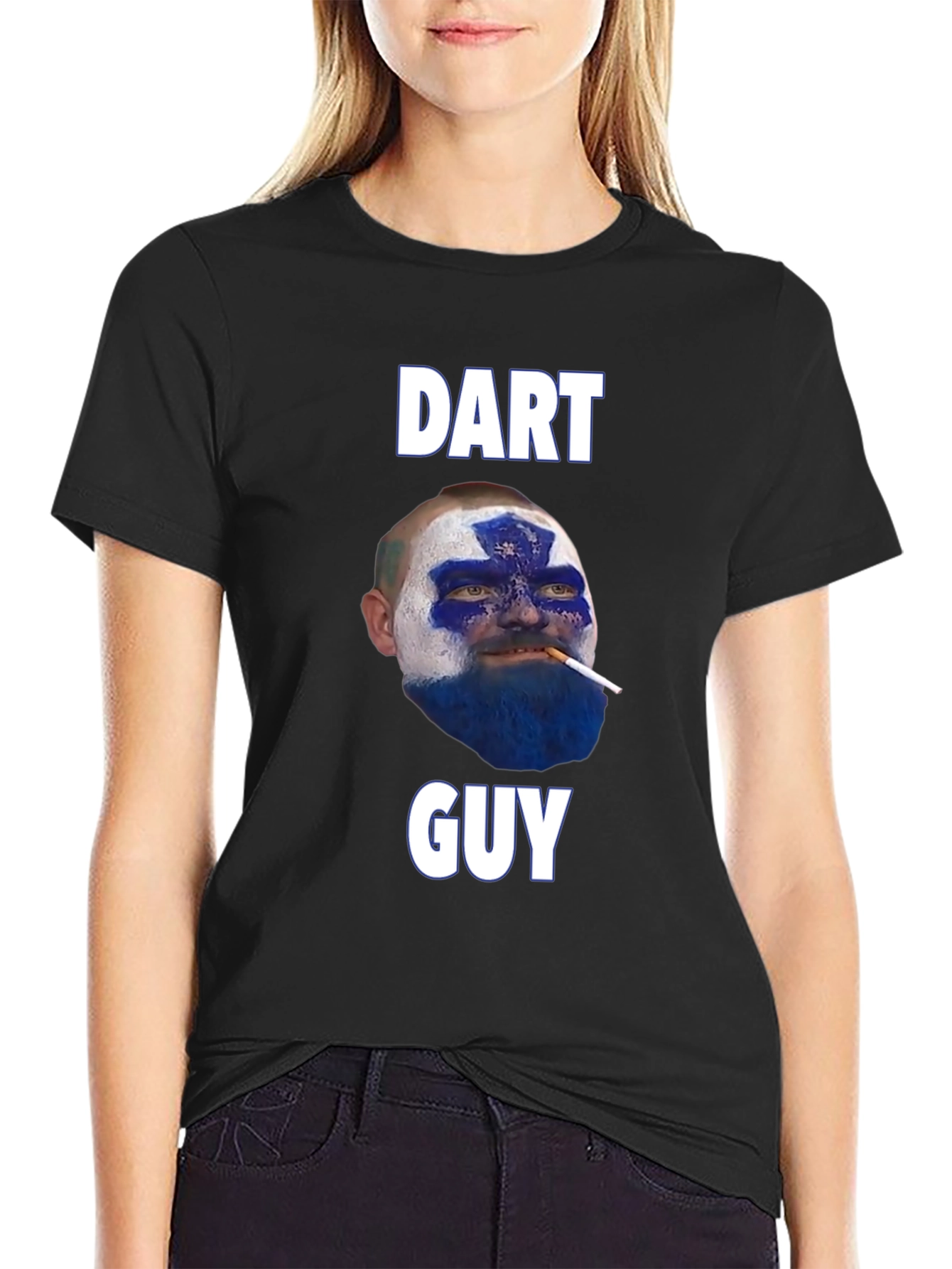 Black Dart Guy T-Shirt - Funny Graphic Tee view 2