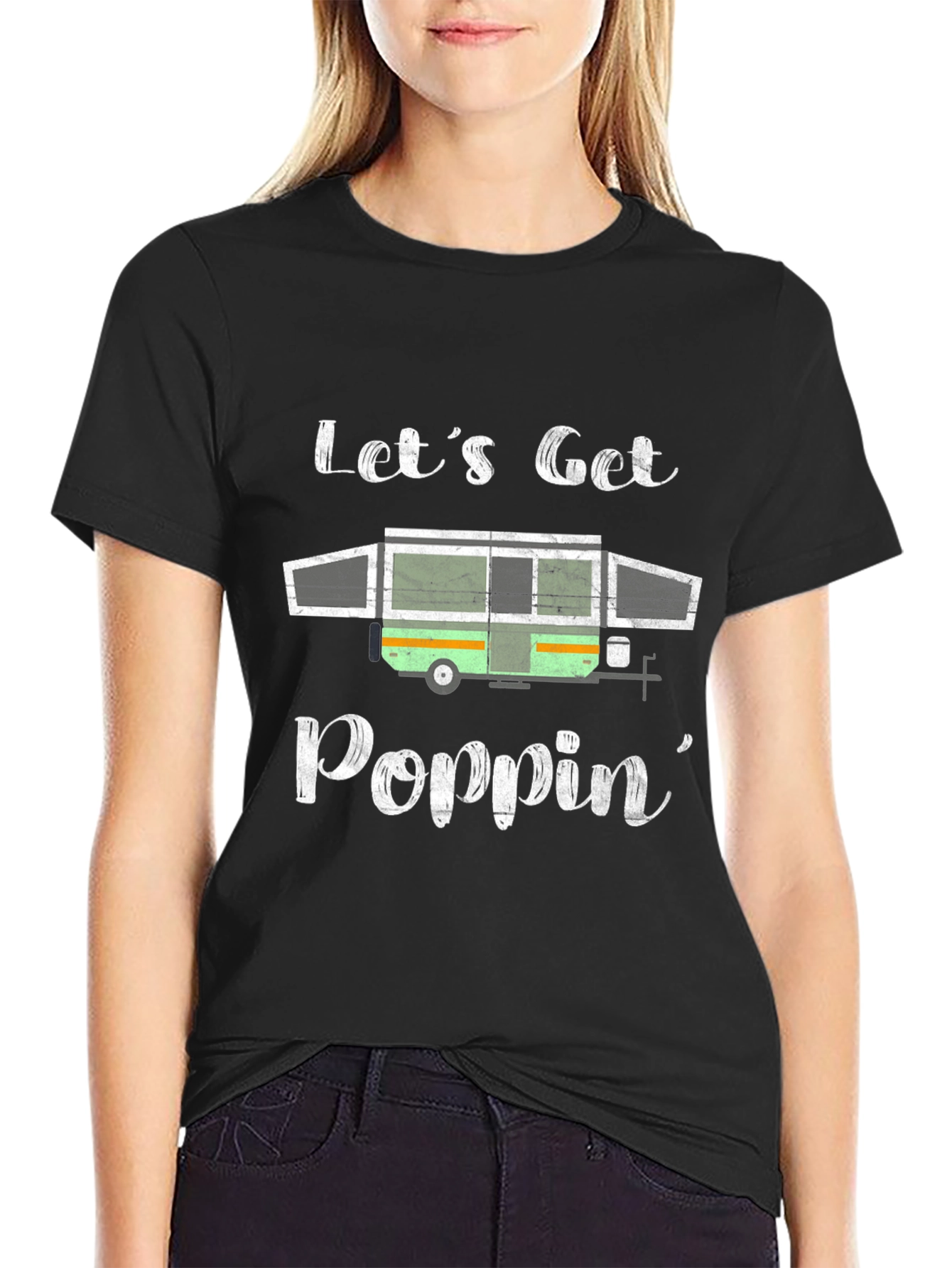 Black Let's Get Poppin' Camping T-Shirt view 2