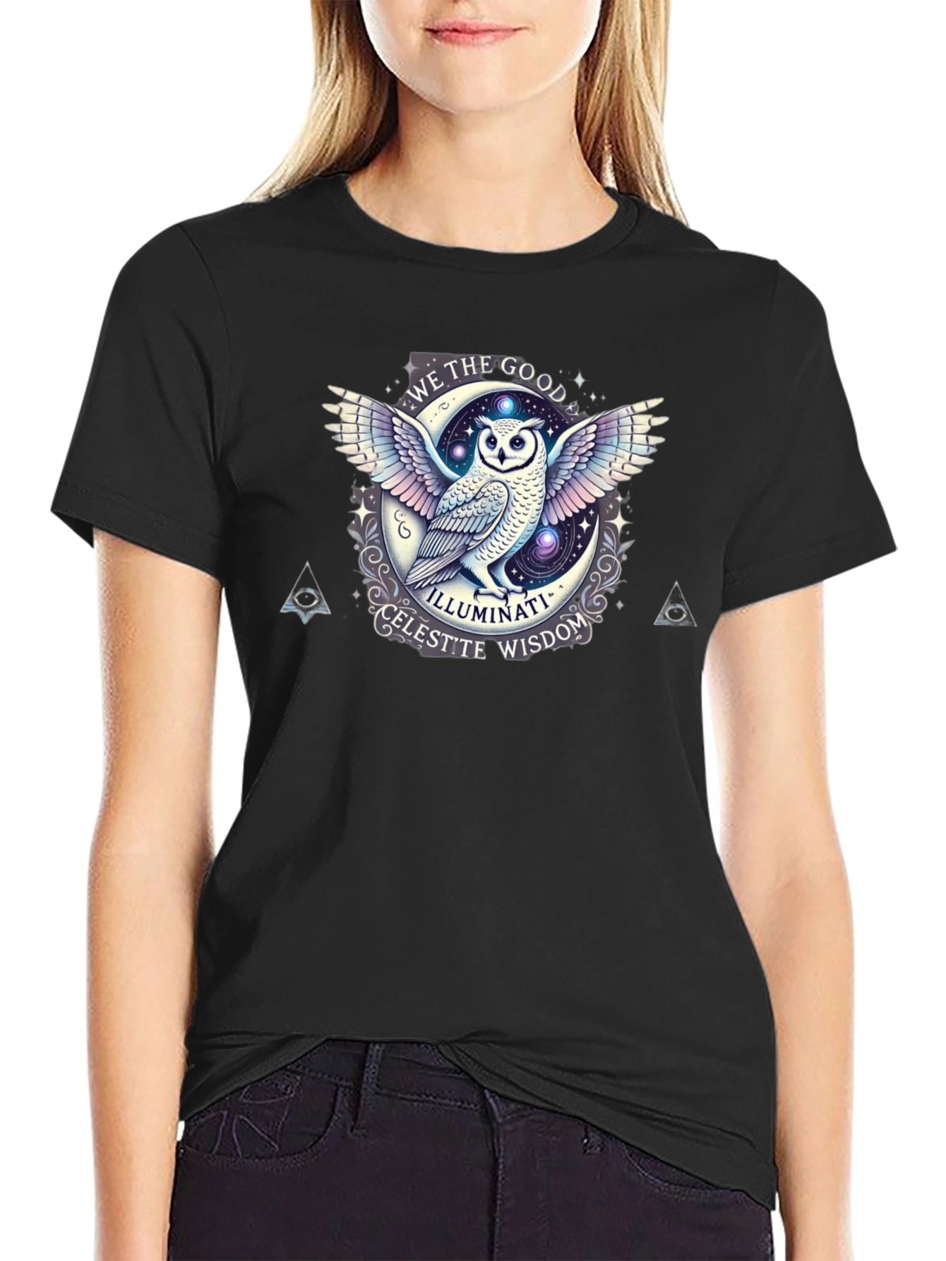 Black Illuminati Owl Graphic Tee - Celest'te Wisdom T-Shirt view 2