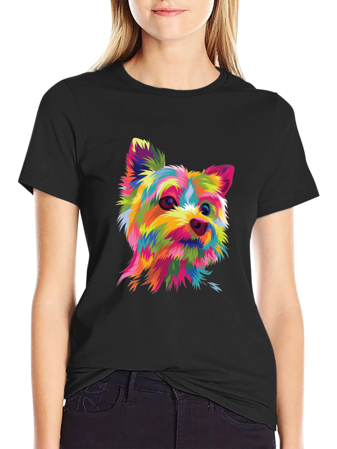 Black Colorful Yorkshire Terrier Graphic T-Shirt view 2