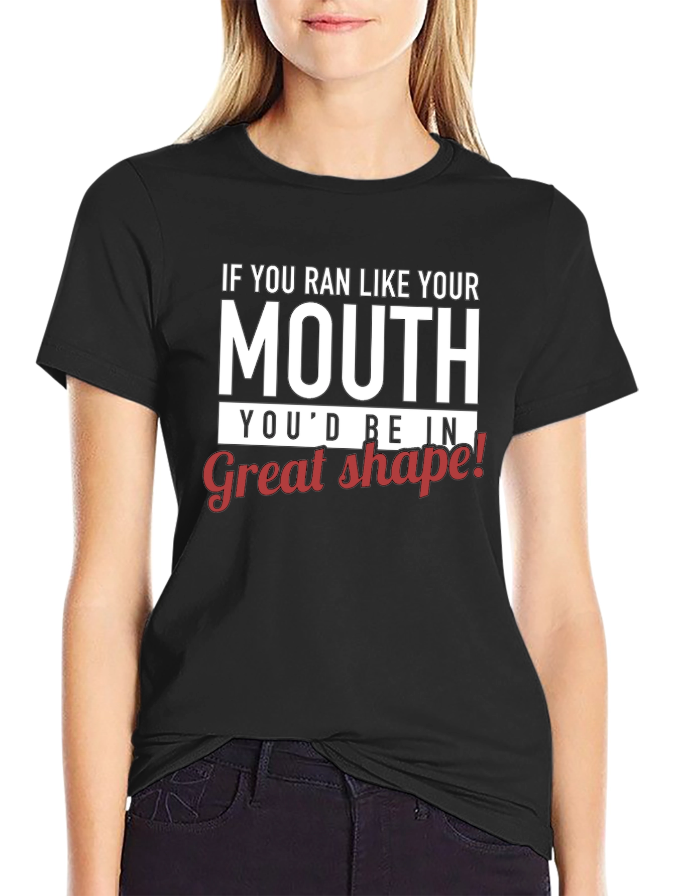 Black Humorous "Run Like Your Mouth" Graphic T-Shirt view 2