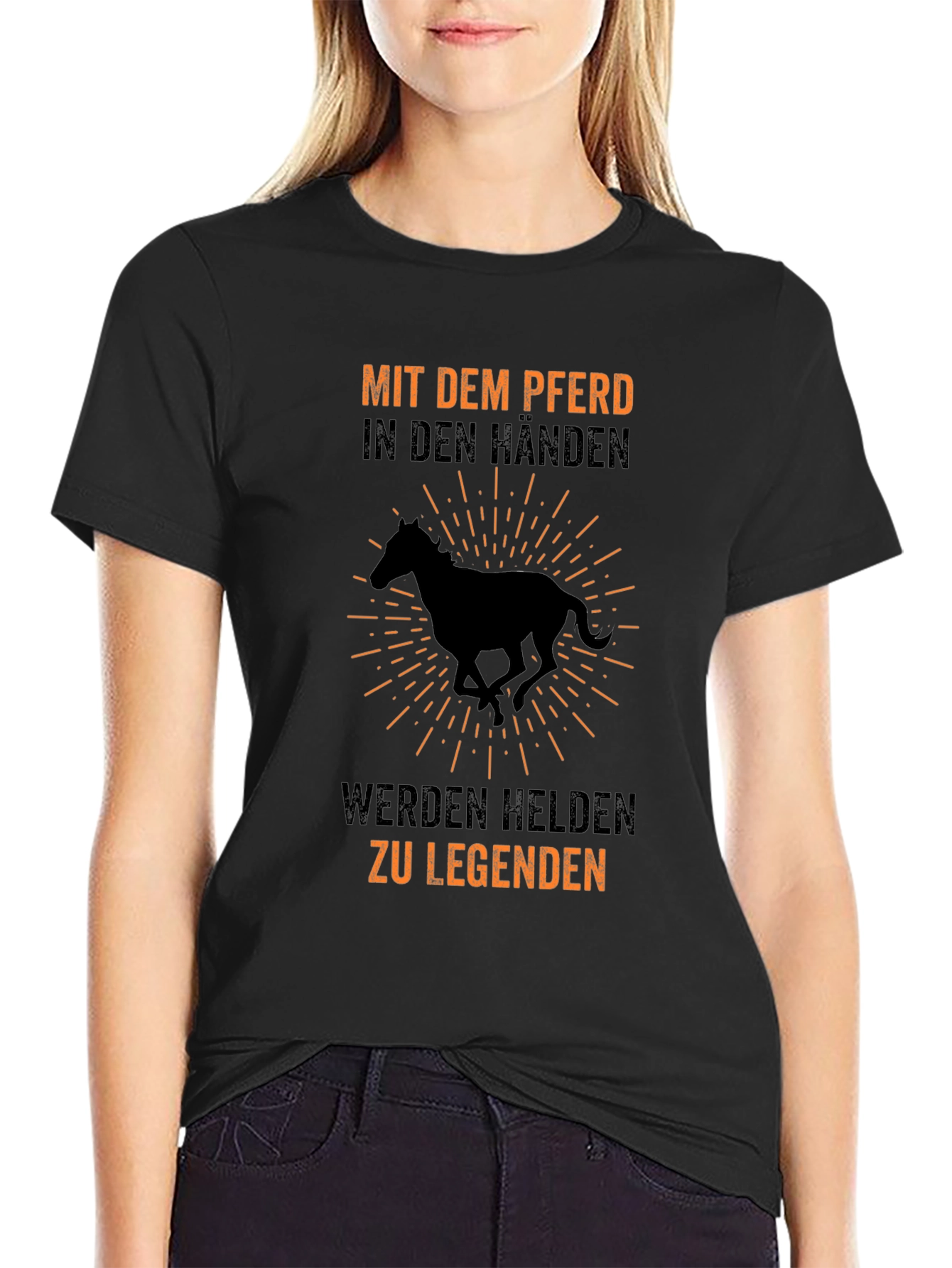 Black Horse Legend T-Shirt - "Mit dem Pferd in den Händen" Design view 2