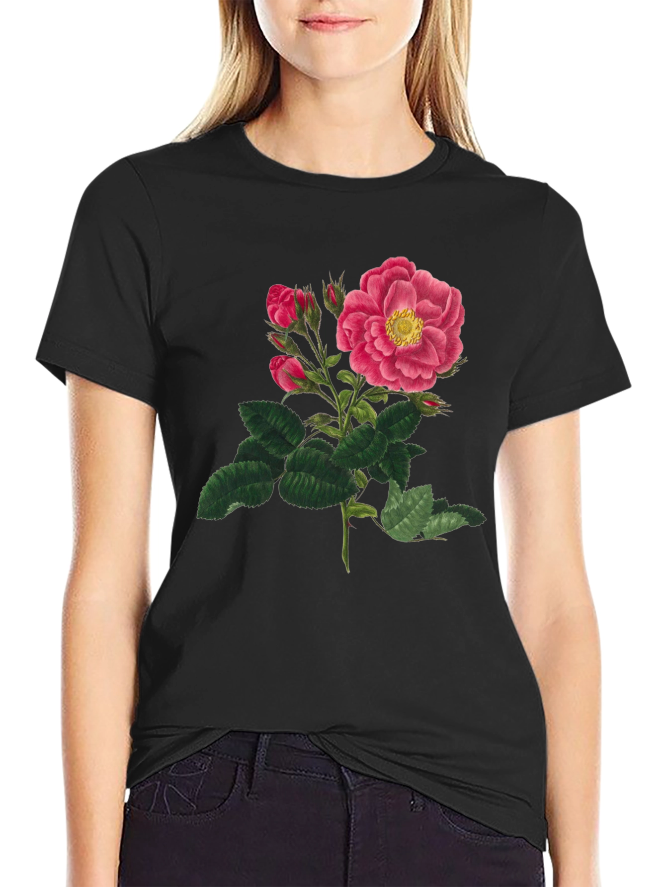 Black Vintage Rose Graphic T-Shirt - Black view 2