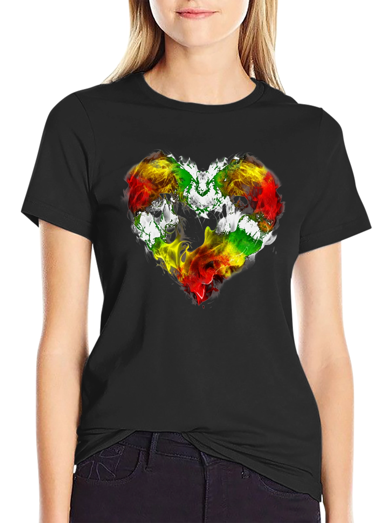 Black Rasta Heart Graphic T-Shirt - Love Reggae Music view 2
