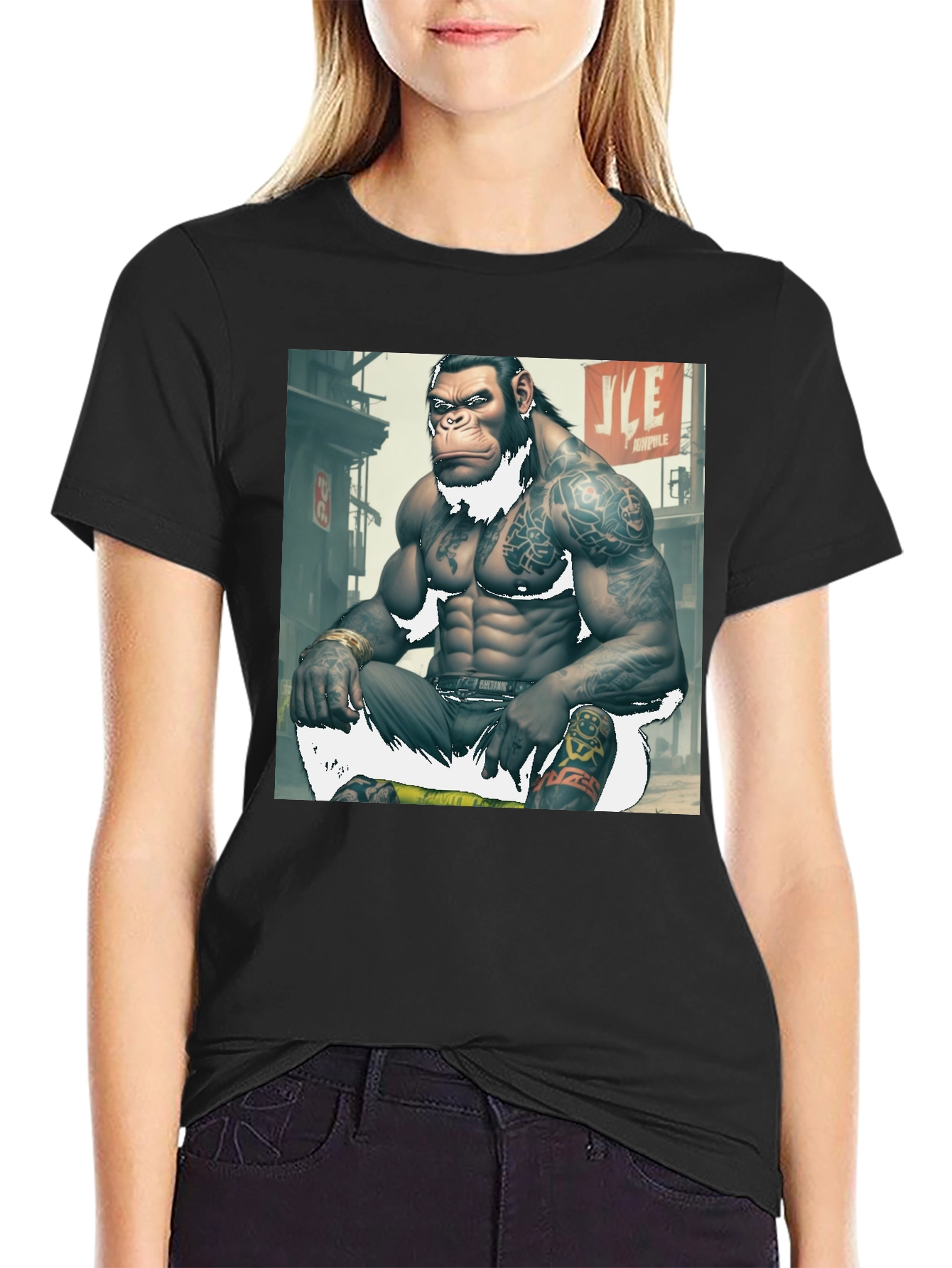 Black Tattooed Gorilla Graphic Tee - Urban Ape Style view 2
