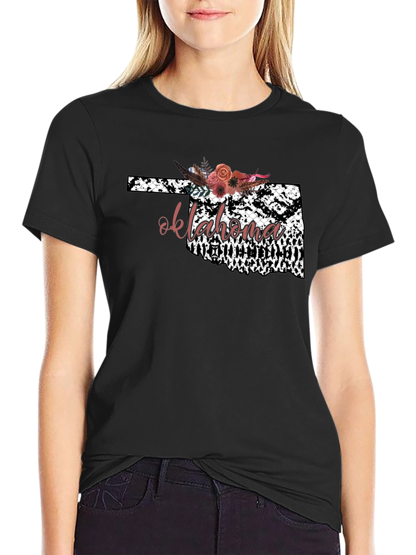 Black Oklahoma Floral Graphic Tee - Stylish State Pride view 2
