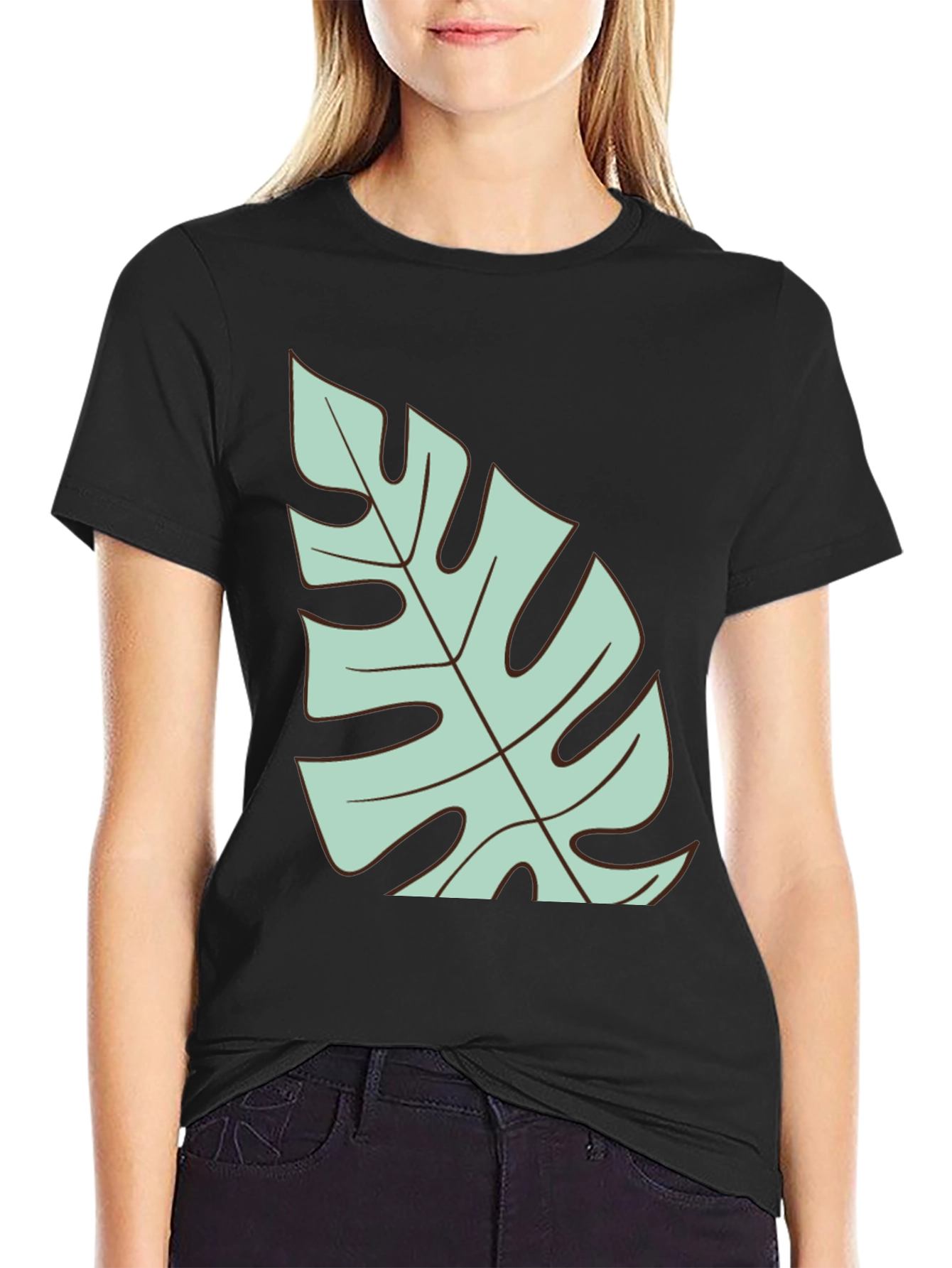Black Tropical Monstera Leaf Graphic T-Shirt - Black view 2