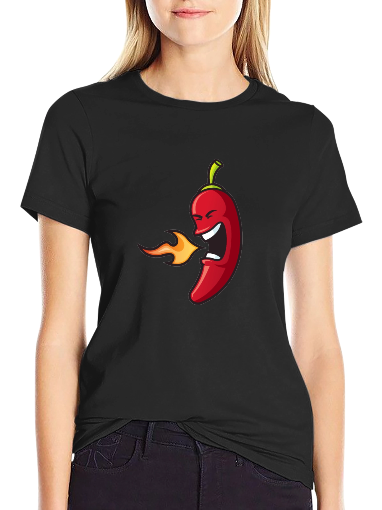 Black Spicy Chili Pepper Graphic T-Shirt - Black view 2