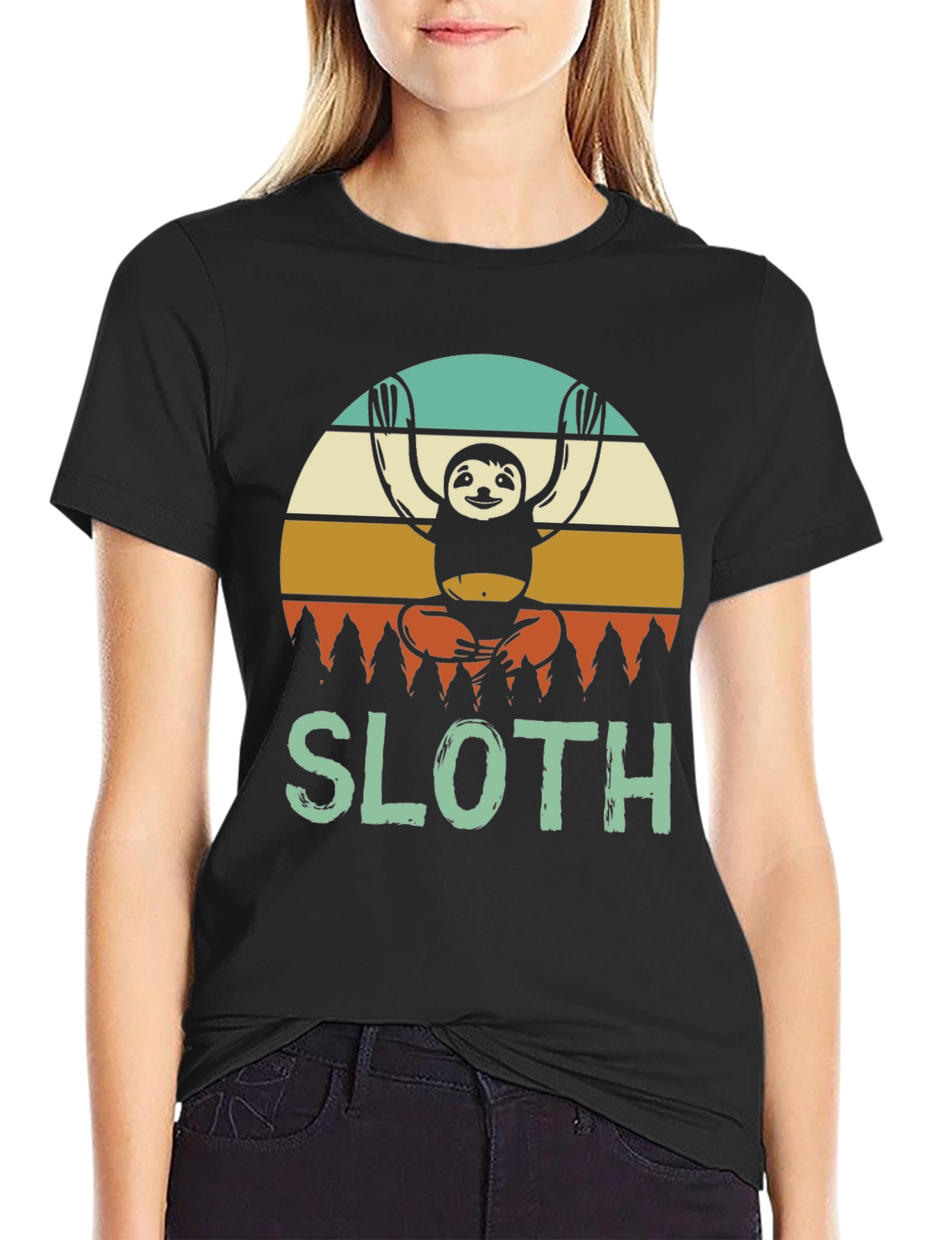 Black Meditating Sloth Graphic T-Shirt view 2