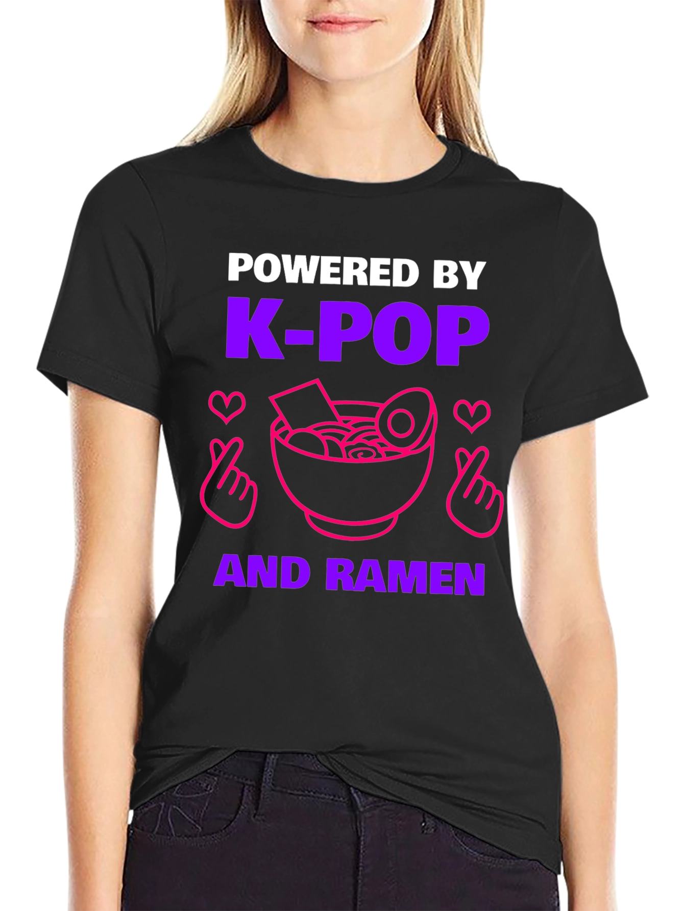 Black K-Pop & Ramen Powered T-Shirt view 2
