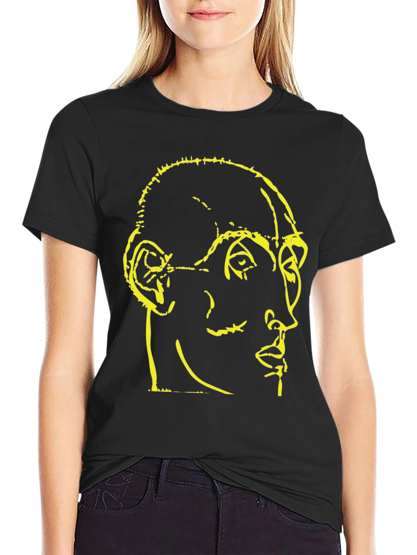 Black Abstract Face Graphic Black T-Shirt view 2