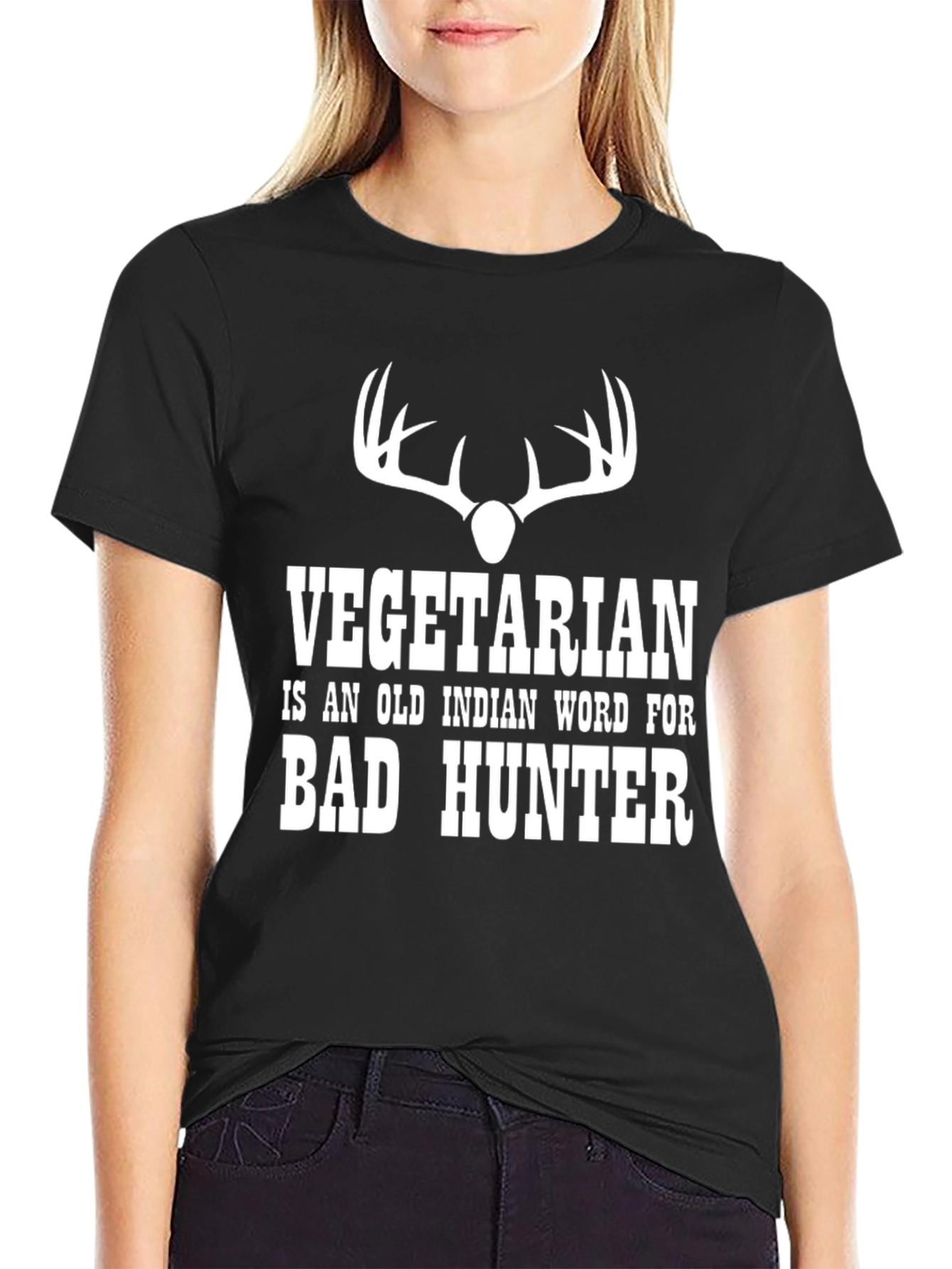 Black Funny Vegetarian Bad Hunter Graphic T-Shirt view 2