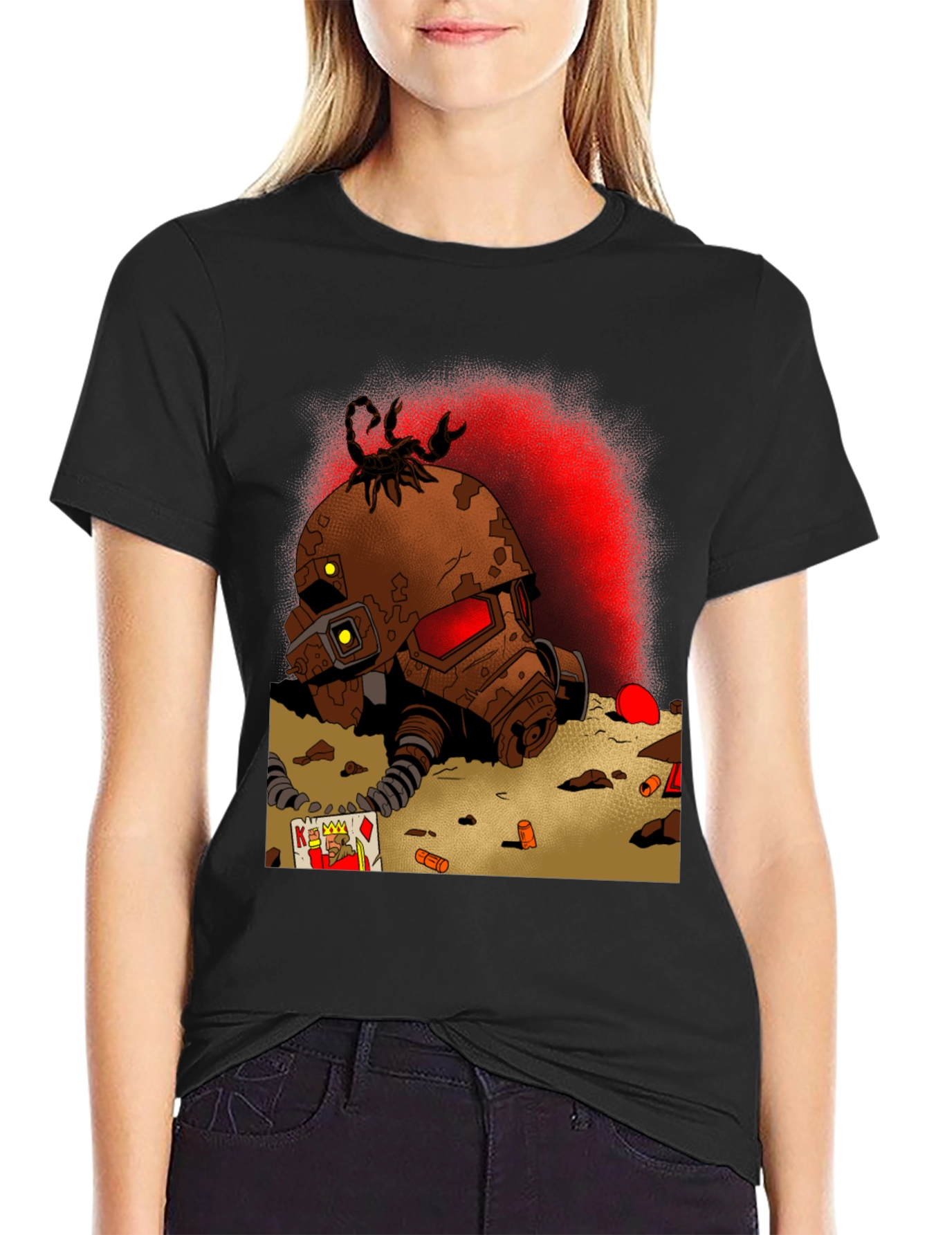 Black Fallout Inspired T-Shirt: Scorpion Helmet Design view 2