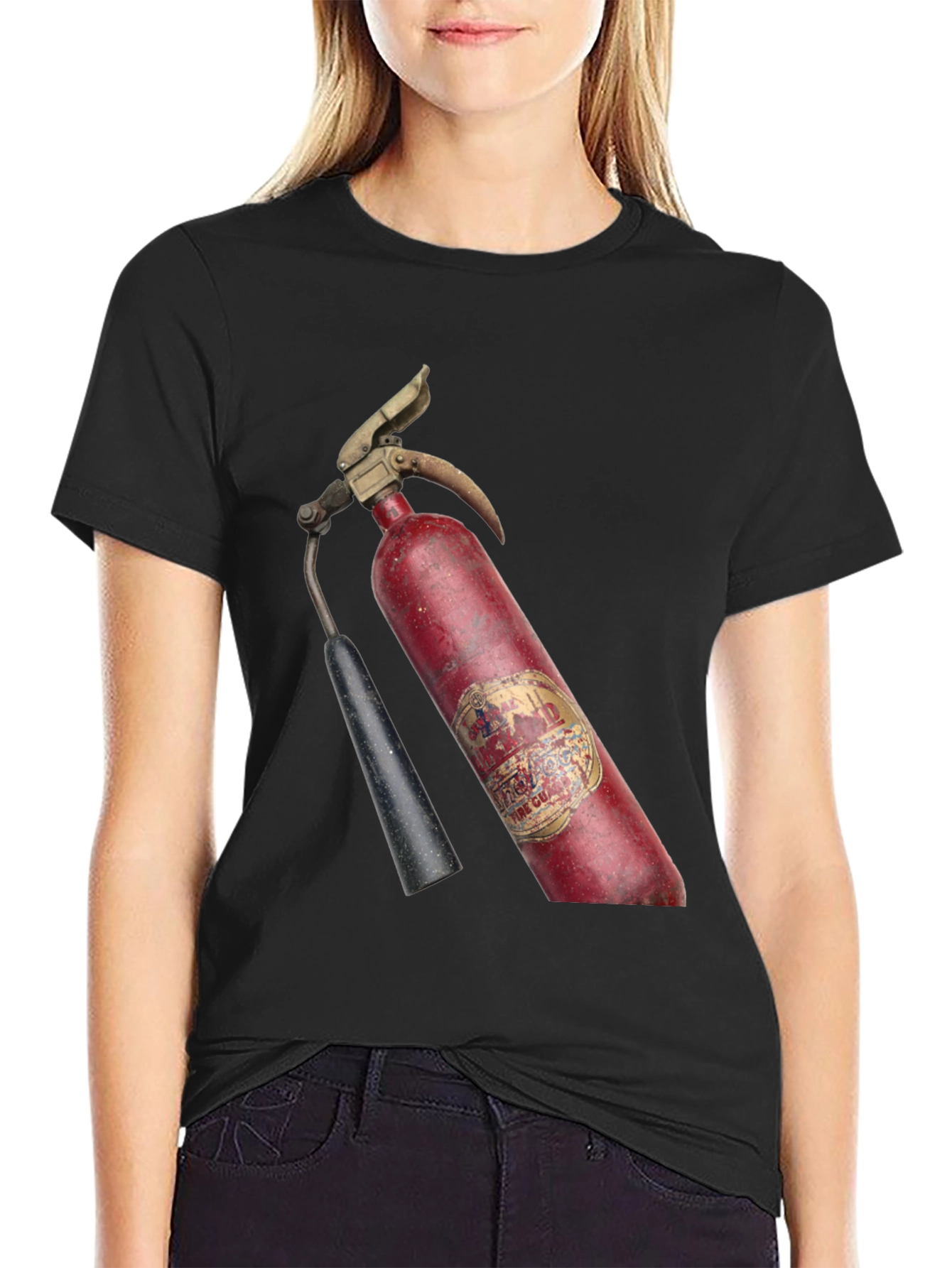 Black Vintage Fire Extinguisher Graphic T-Shirt view 2