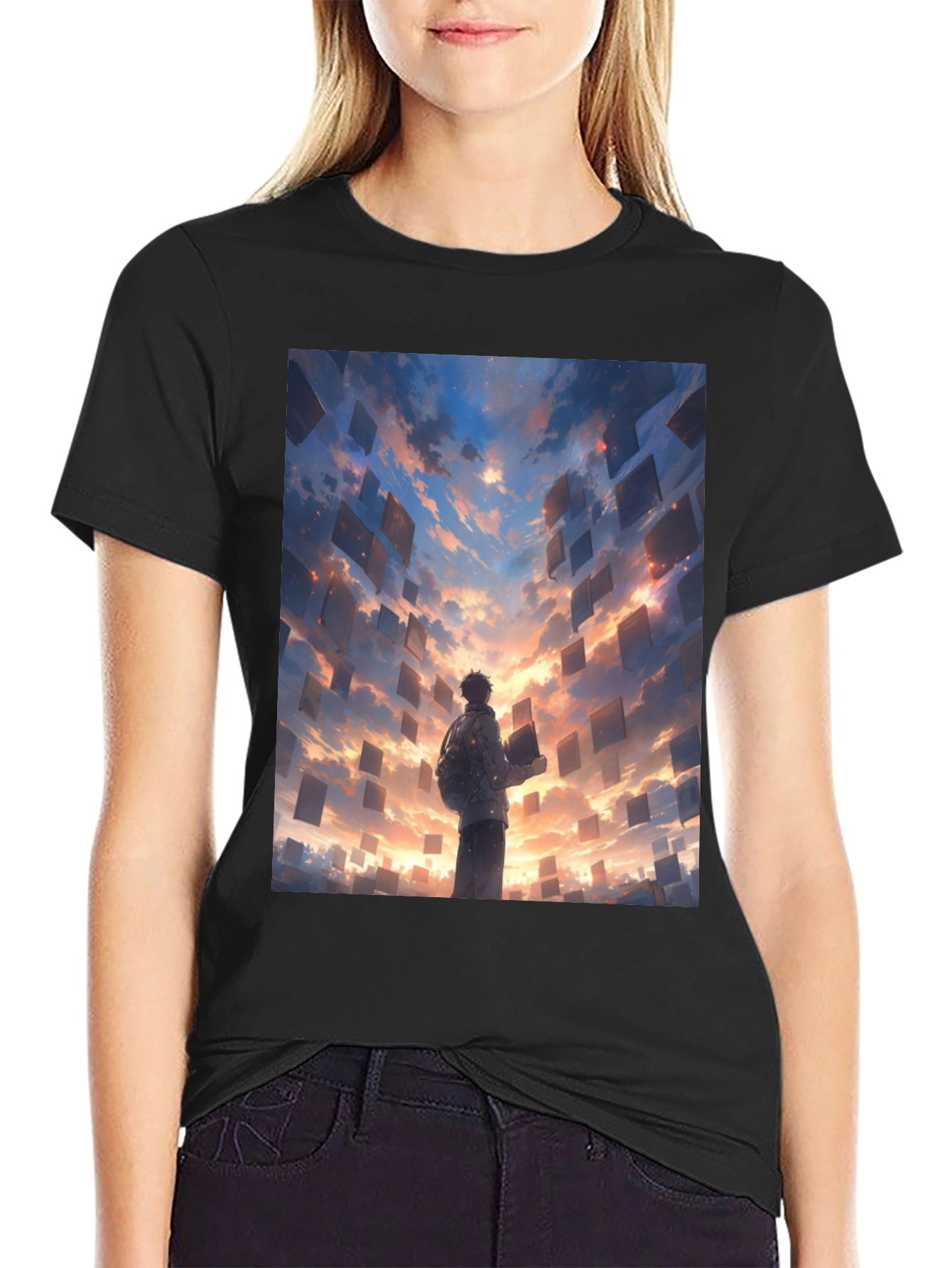 Black Surreal Sky Books Graphic Tee view 2