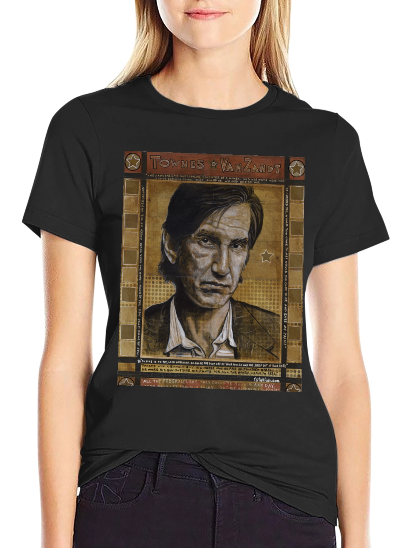 Black Townes Van Zandt Portrait Graphic T-Shirt view 2